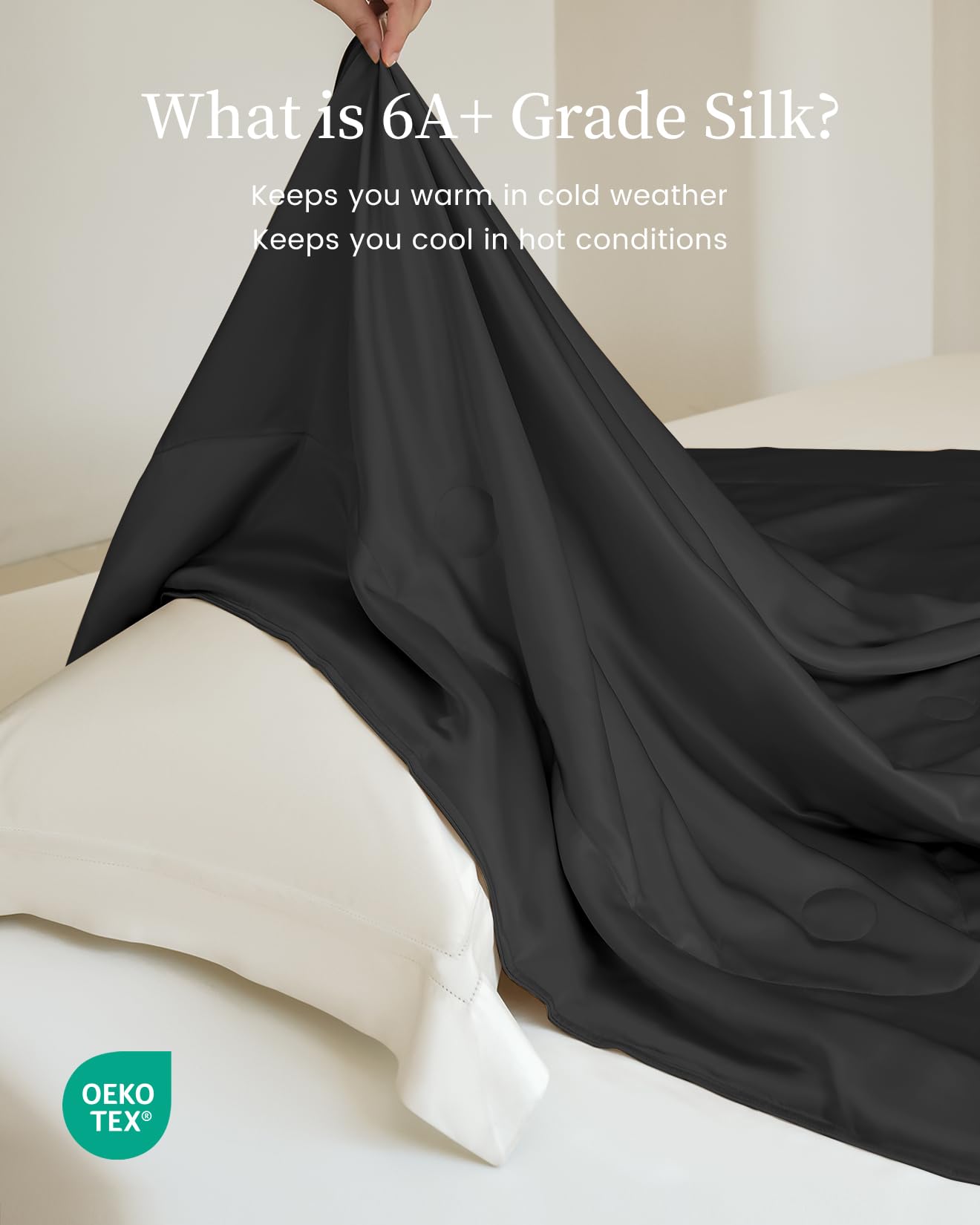 Premium 100% Mulberry Silk Cooling Blanket - Soft & Lightweight All-Season Throw for Bed, Sofa & Travel - Breathable Luxury Bedding (Black, 53