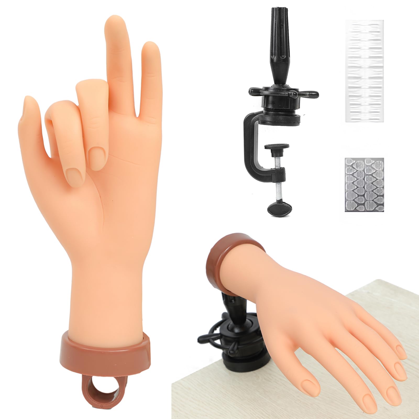 Professional Acrylic Nail Practice Hand - Flexible Bendable Mannequin Hand with Clamp Holder for Nail Art Training - Perfect for Beginners & Students - Ideal for Salon Practice, Home Learning & Nail Technician Certification Prep (Nude)