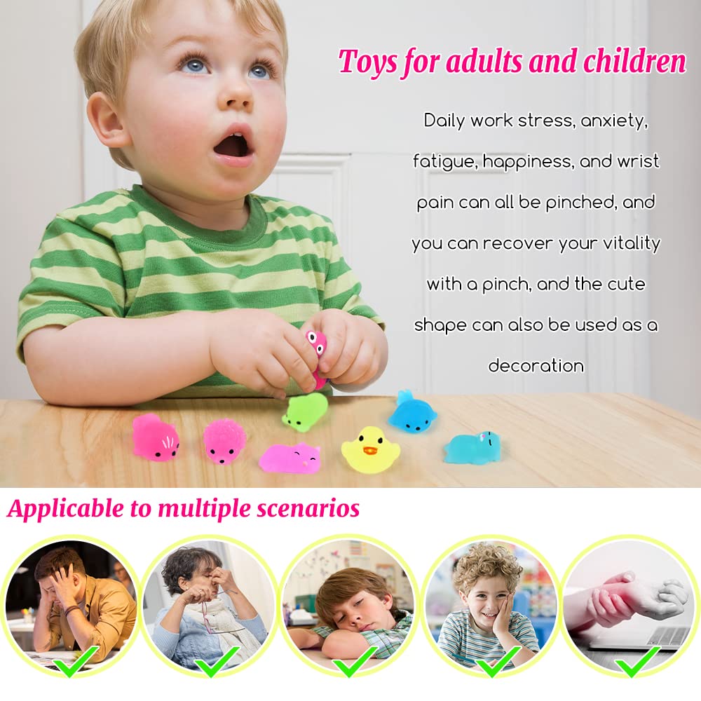 30-Piece Mini Glow in The Dark Squishies - RosyFate Mochi Squishy Pack, Cute Kawaii Animal Squishies, Random Glowing Creatures for Stress Relief & Sensory Play (Perfect for Kids Party Favors, Desk Toys & Anxiety Relief)