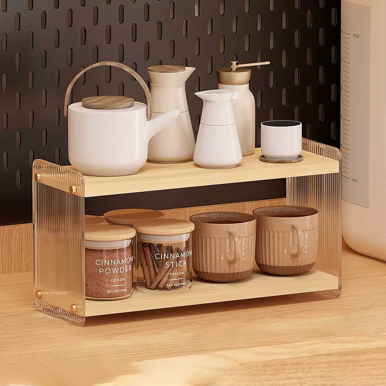 LiTY 2-Tier Acrylic Coffee Station Organizer - Kitchen Countertop & Coffee Bar Storage for Mugs, Cups, Coffee Beans, Syrup & Stirrers - Perfect for Home, Office & Cafe Organization