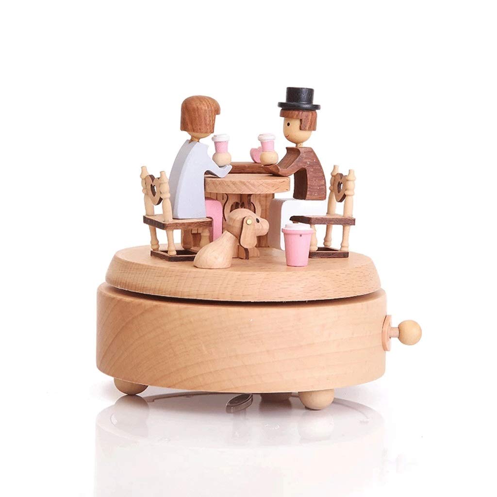 Vintage Wooden Rotating Music Box - Handmade Retro Clockwork Music Box with Mechanical Movement - Perfect for Home Decor, Wedding Gifts & Anniversary Presents