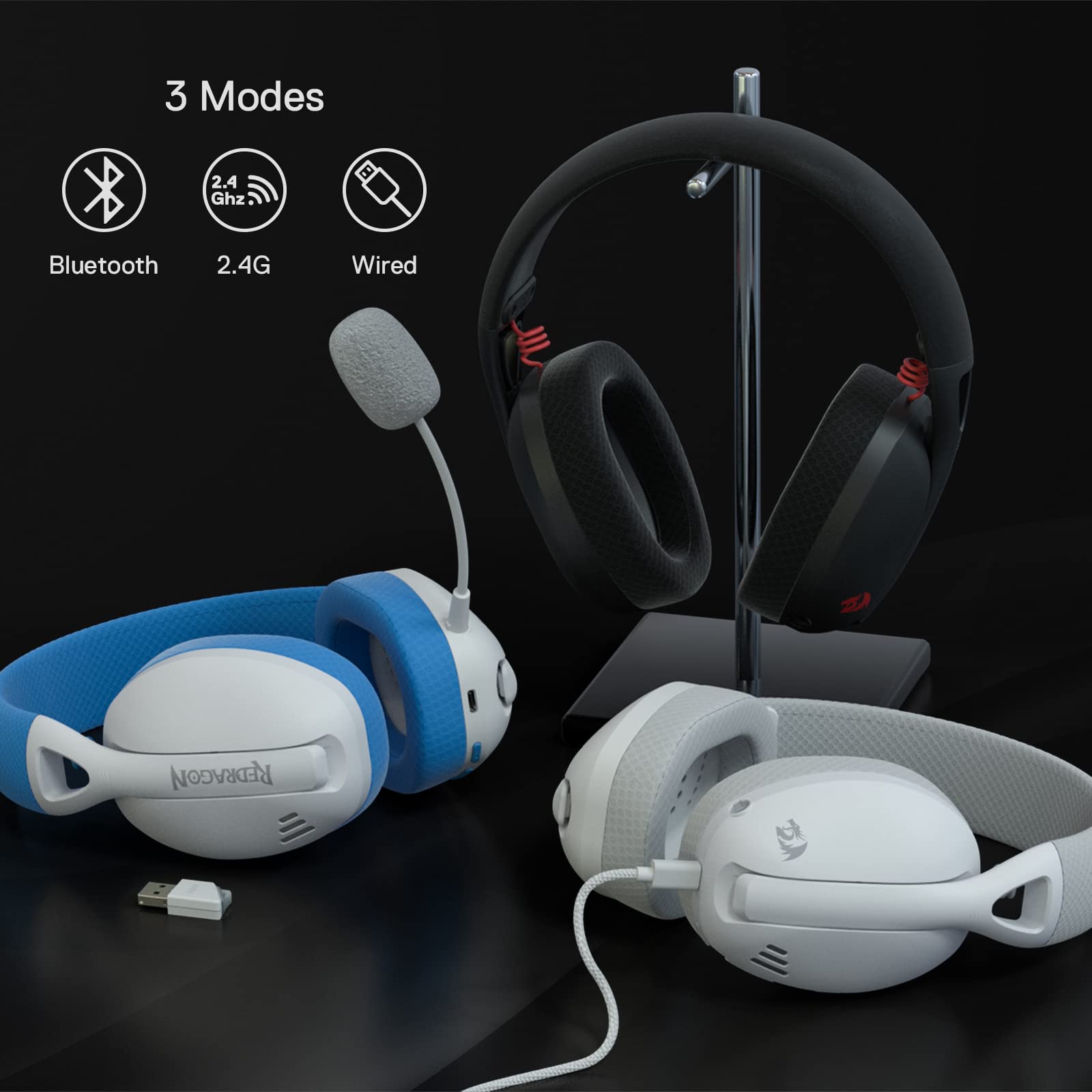 Redragon H848 BT Wireless Gaming Headset - Lightweight Over-Ear Headphones with 7.1 Surround Sound, 40MM Drivers & Detachable Mic - Compatible with PC, PS5/4/3, Nintendo Switch, Mobile - Perfect for Gaming, Streaming & Online Meetings