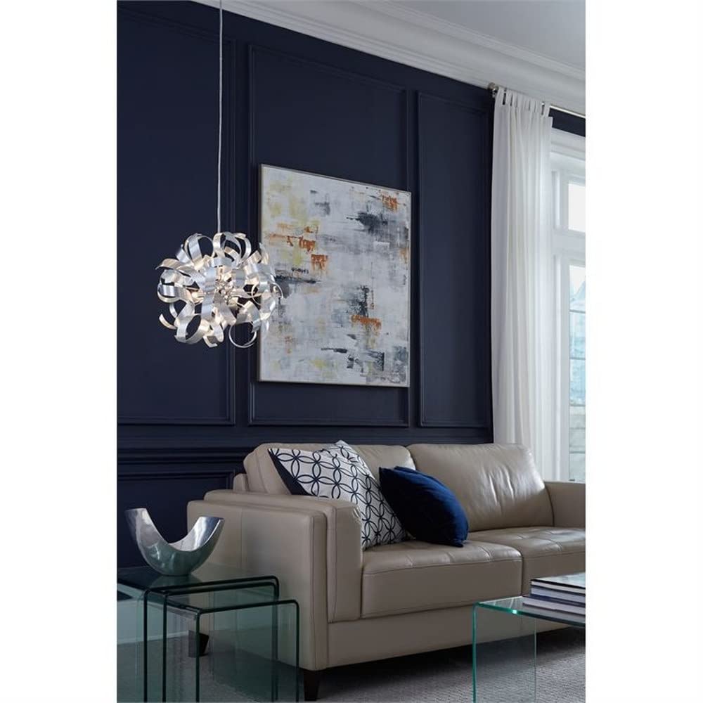5-Light Modern Pendant Lighting Fixture - Millenia Brushed Nickel Finish - Contemporary Dining Room Chandelier for Kitchen Island, Foyer & Living Room Decor
