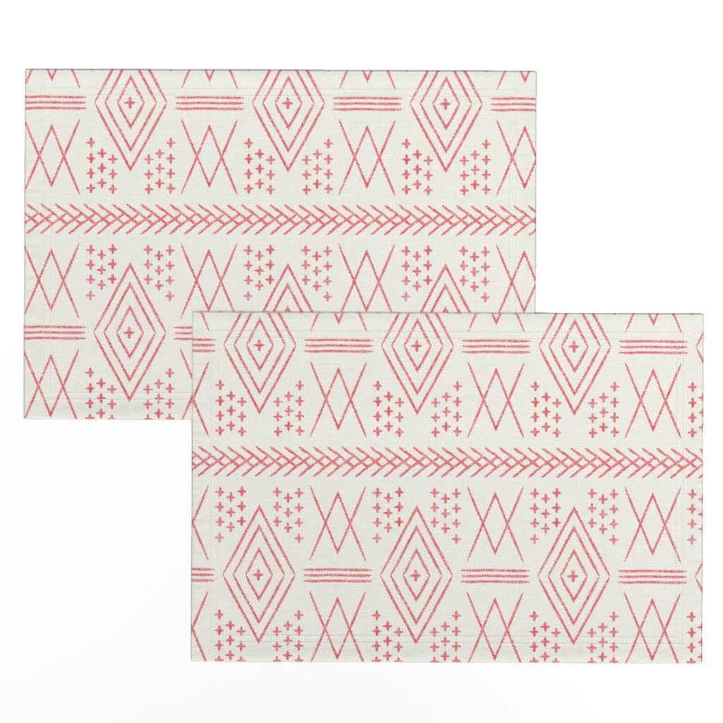 Vintage Moroccan Red Boho Arrows Print Linen Cotton Canvas Placemats (Set of 2) - Trendy Modern Table Decor for Dining Room, Kitchen, and Boho Chic Home Decor
