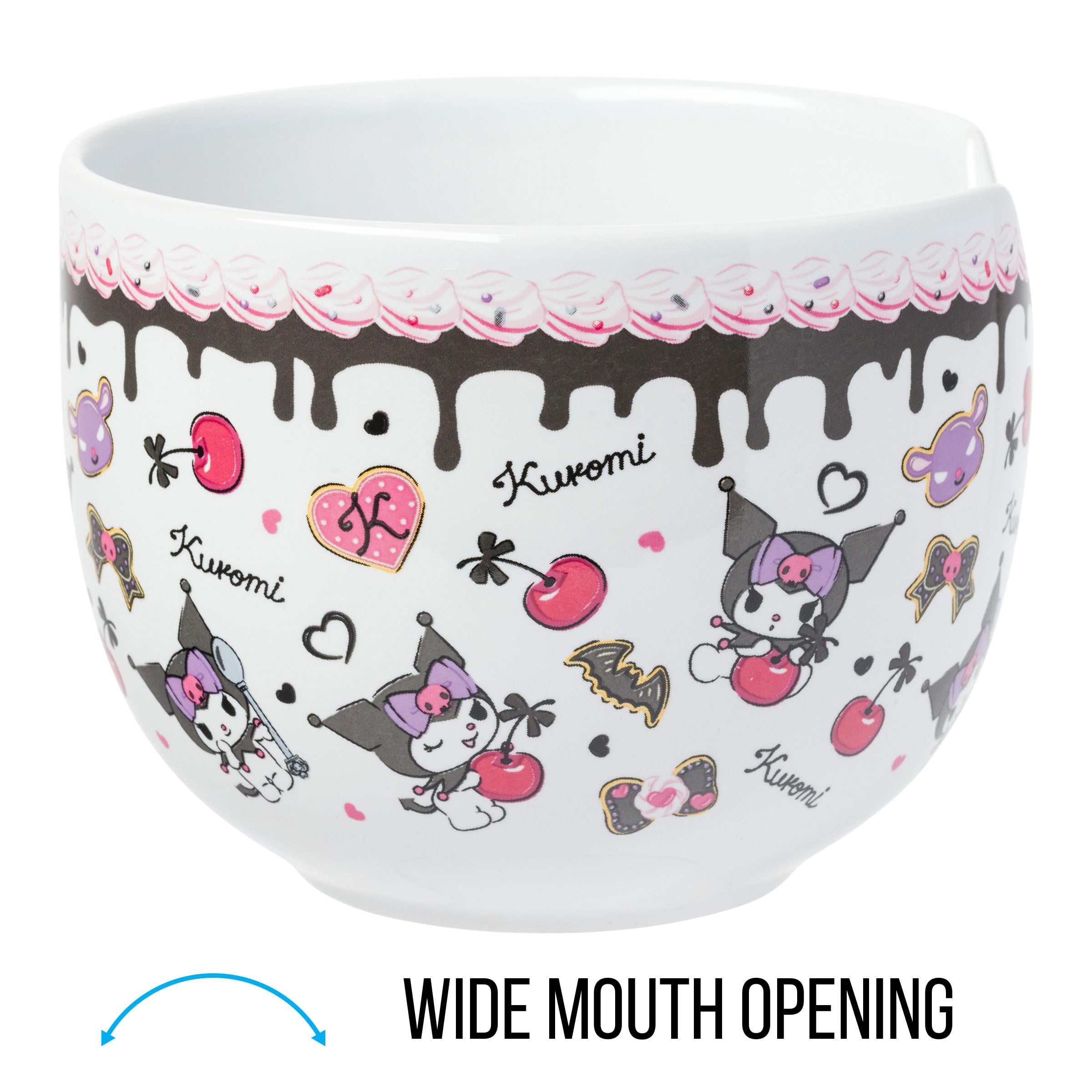 Sanrio Hello Kitty & Friends Kuromi Chocolate Cherry Ceramic Ramen Bowl - 20oz Microwave Safe Noodle Rice Dish with Chopsticks | Cute Anime Dinnerware for Home, Office & Gift