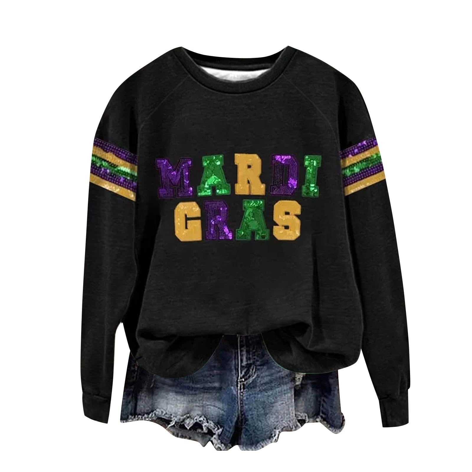 Sexy Mardi Gras Outfit for Women - Carnival Print Crew Neck Long Sleeve Spring Party Top 2025 | Perfect for Mardi Gras Celebrations, Costume Parties & Night Out Events