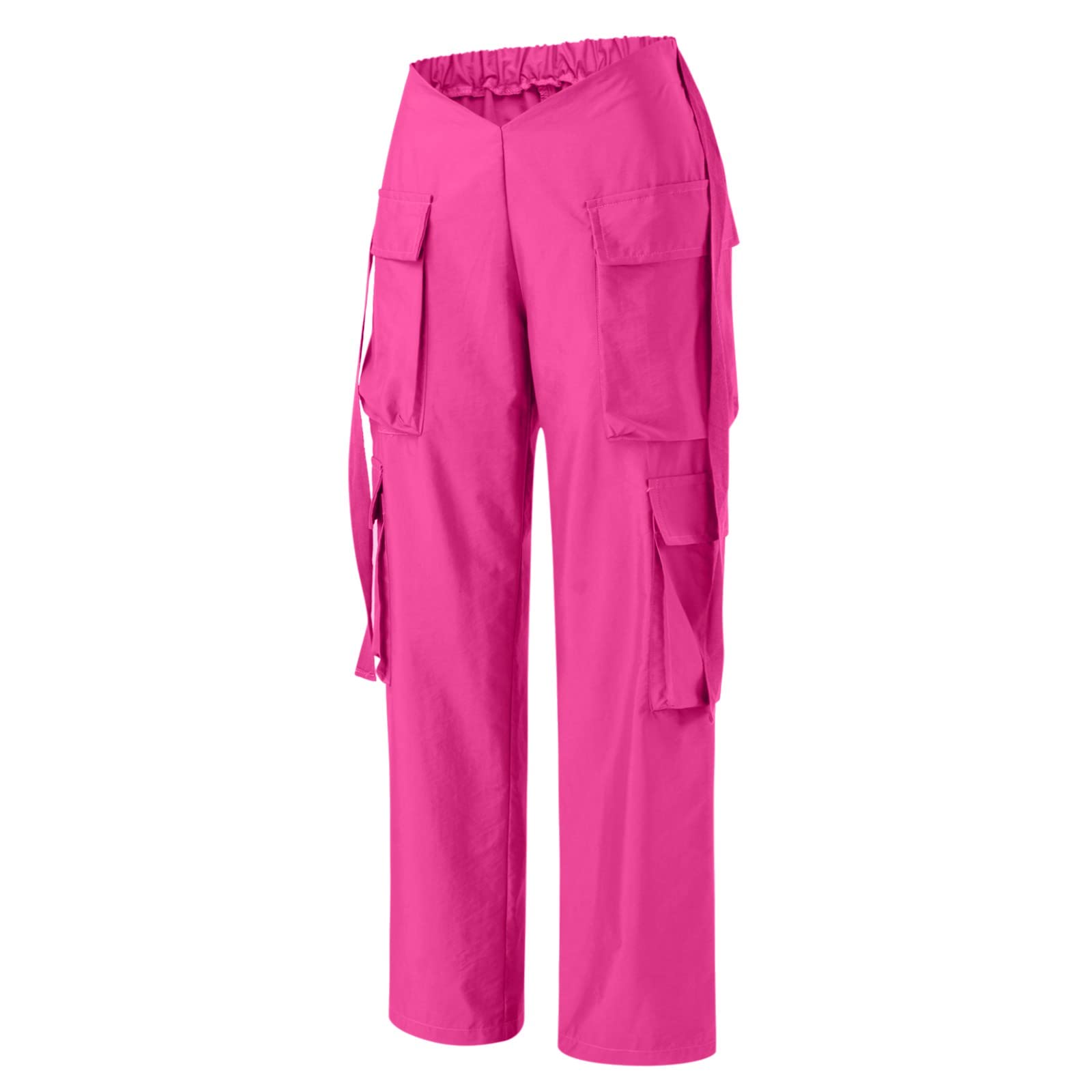 YOLAI Women's High Waist Cargo Jogger Pants - Baggy Streetwear Hip Hop Sweatpants with Pockets for Casual Wear & Urban Fashion (Hot Pink, Medium) | Perfect for Everyday Outfits, Gym, and Street Style Looks