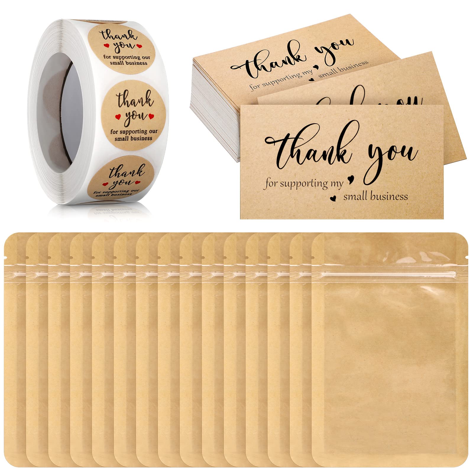 620-Piece Thank You Cards and Gold Foil Stickers Set for Small Business Owners - Appreciation Stickers with Resealable Kraft Paper Packaging - Perfect for Customer Thank You Gifts, Small Business Marketing & Branding