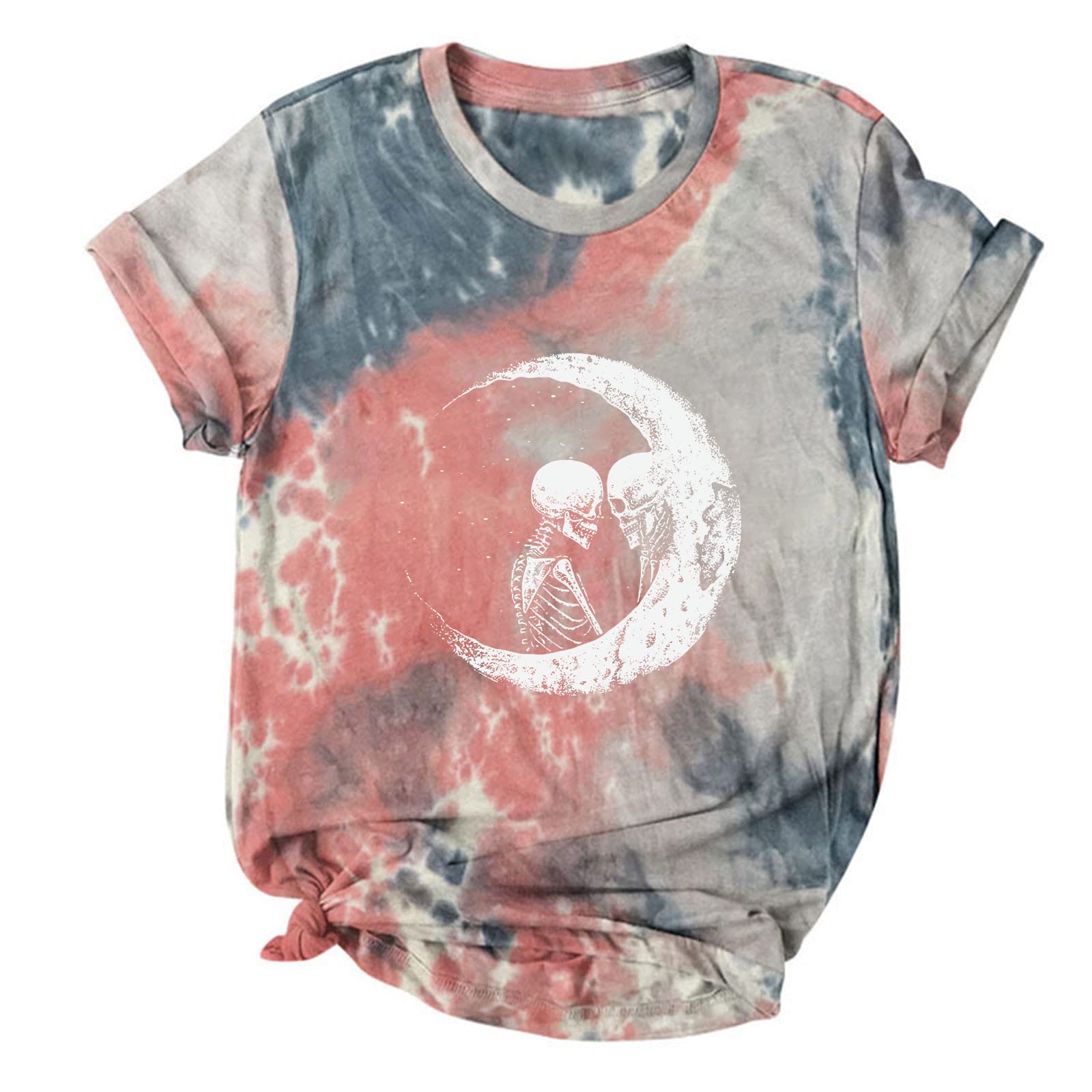 Funny Skull Graphic T-Shirt for Women - Vintage Tie Dye Short Sleeve Crewneck Tee | Casual Summer Top for Streetwear, Music Festivals & Everyday Wear