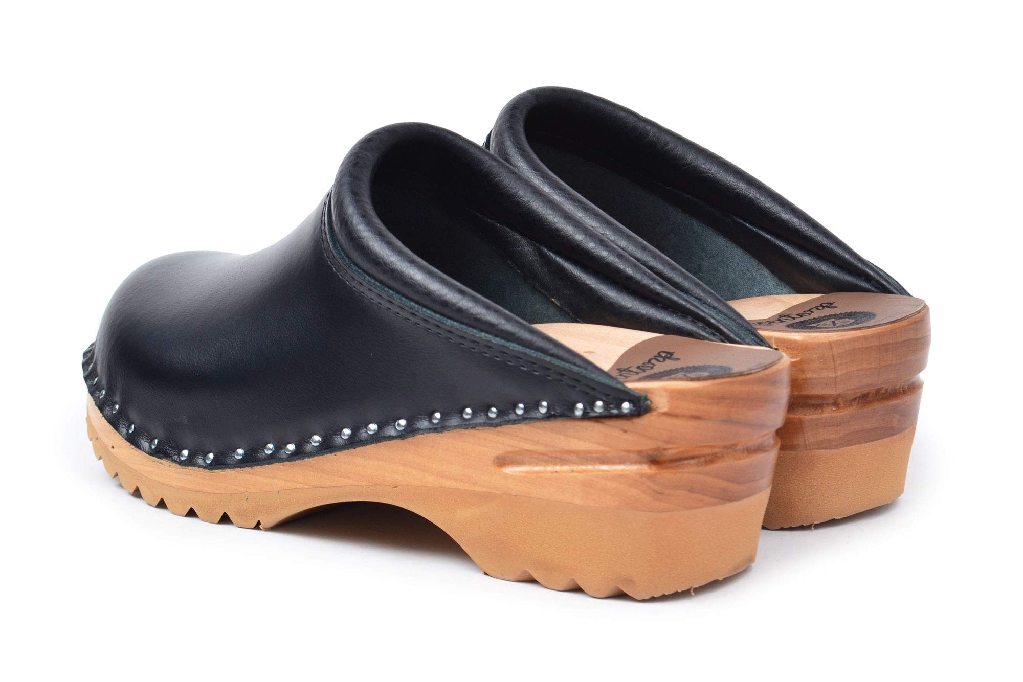 Rembrandt Bastad Slip-On Closed Toe Non-Slip Women's Leather Wooden Clogs - Comfortable Nursing Shoes & Chef Work Clogs for Healthcare & Kitchen Professionals