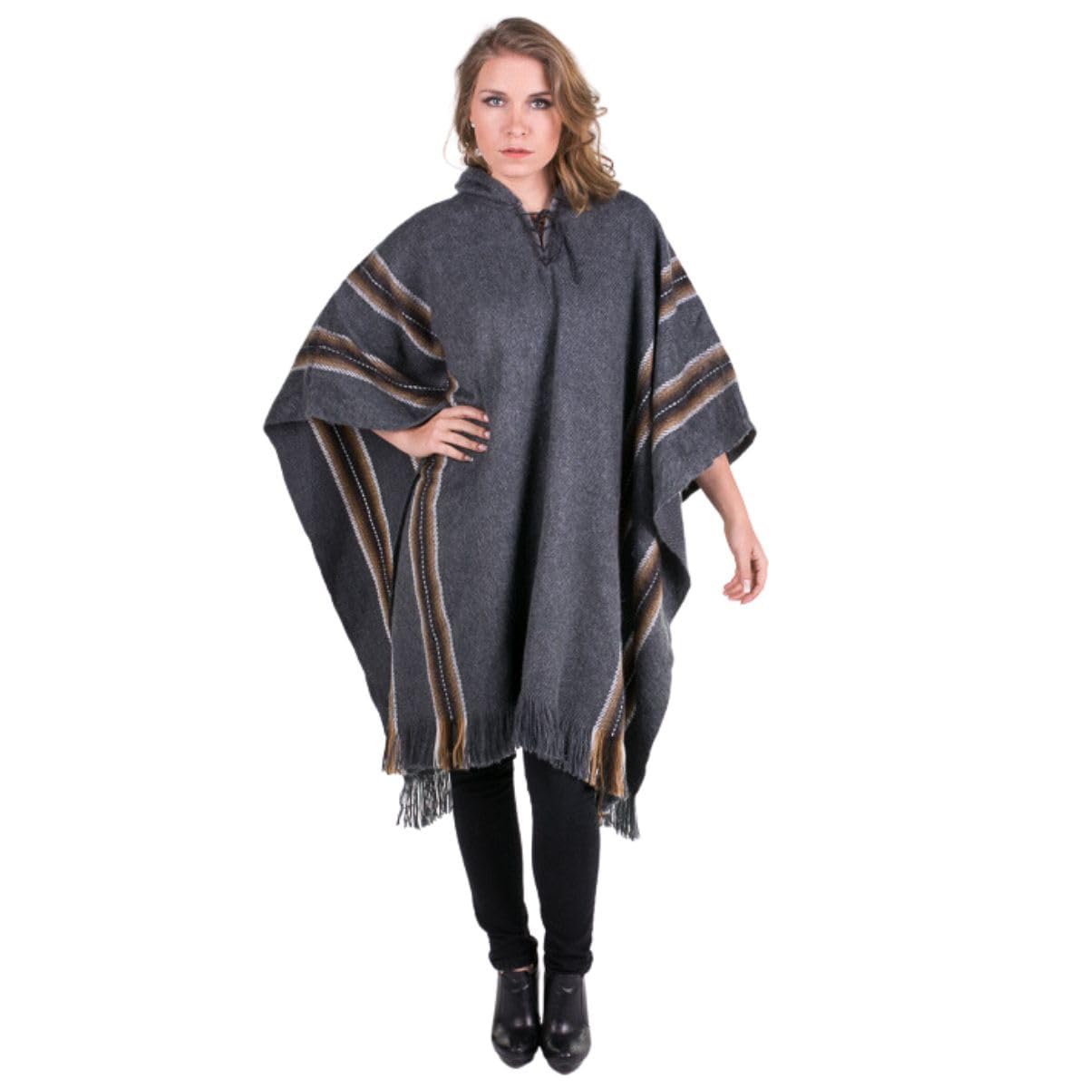 Genuine Alpaca Poncho for Women - Soft Knitted Wrap Cape Shawl - Dark Gray One Size - Perfect for Fall Winter Fashion, Travel & Outdoor Activities