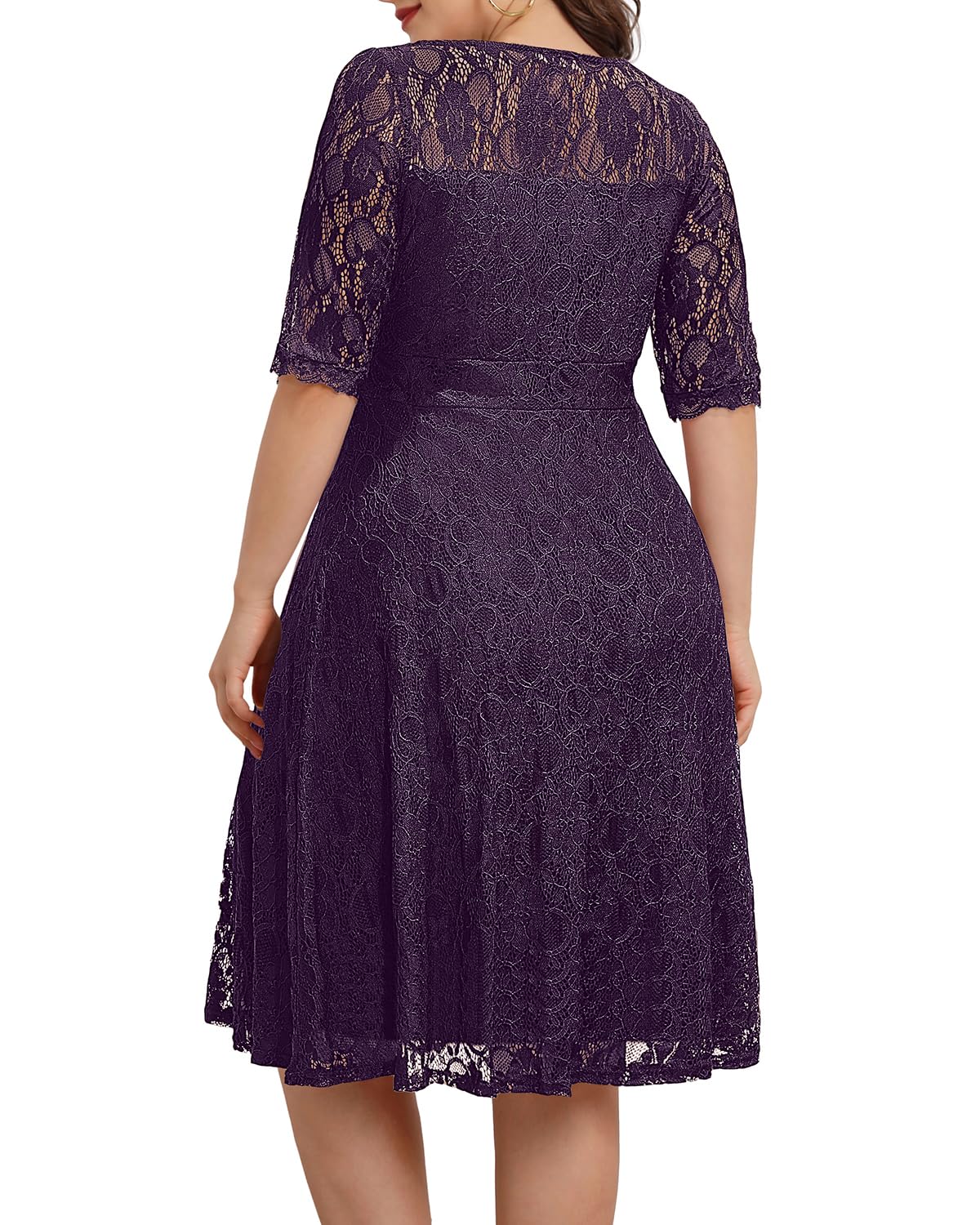 Elegant Plus Size Women's Lace V-Neck Midi Dress for Wedding Guest, Bridal Shower & Cocktail Party | Semi-Formal Occasion Wear | Perfect for Special Events & Evening Gatherings