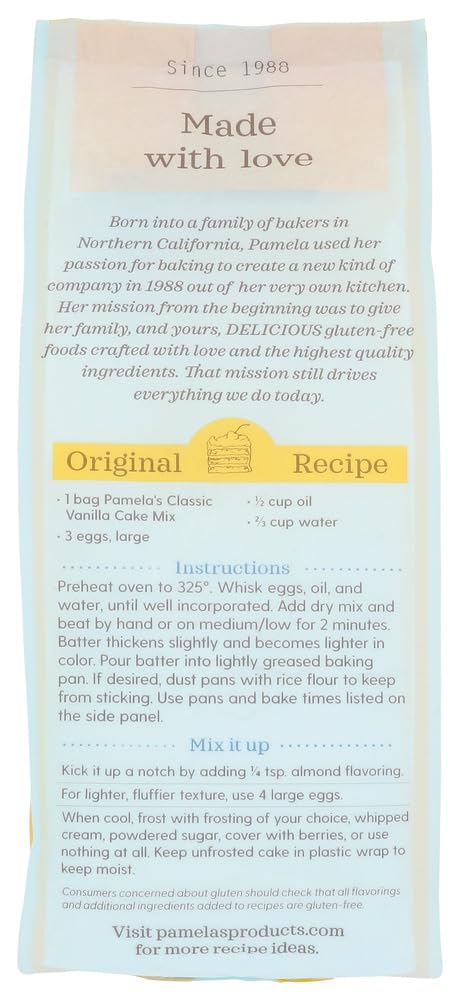 Pamela's Classic Vanilla Cake Mix Gluten Free - 21 Oz (Pack of 6) | Delicious & Easy Baking for Birthdays, Parties & Special Occasions