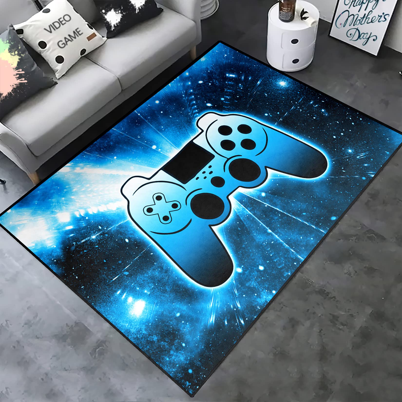 59x39 Inch Blue Starry Sky Gaming Rug for Boys Bedroom - Modern Video Game Player Carpet for Living Room, Indoor/Outdoor Play Mat - Perfect for Gaming Setups, Kids Play Area & Home Decor