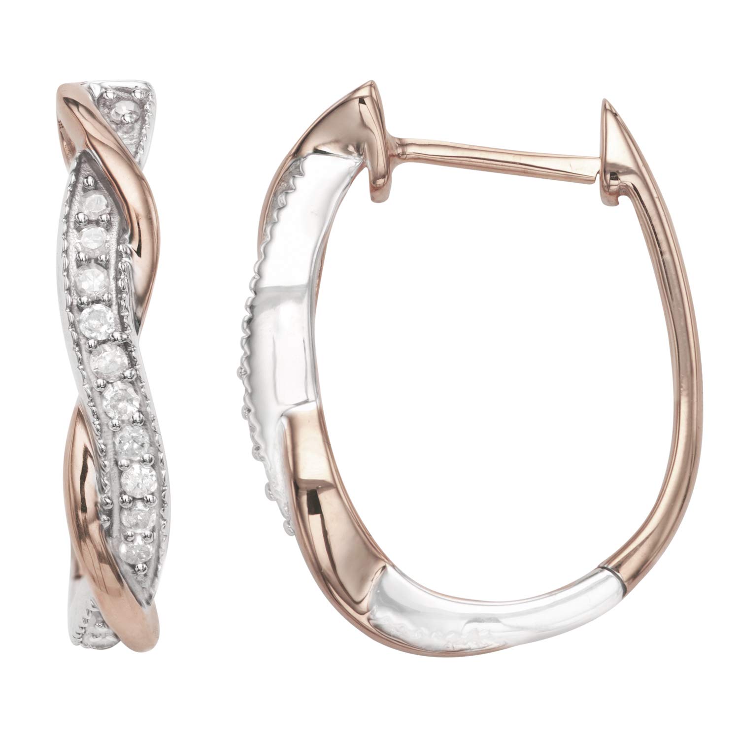 1/4 Carat (cttw) Two-Tone Diamond Hoop Earrings for Women - 925 Sterling Silver Intertwined Design Stud Earrings | Perfect for Weddings, Parties & Everyday Elegance