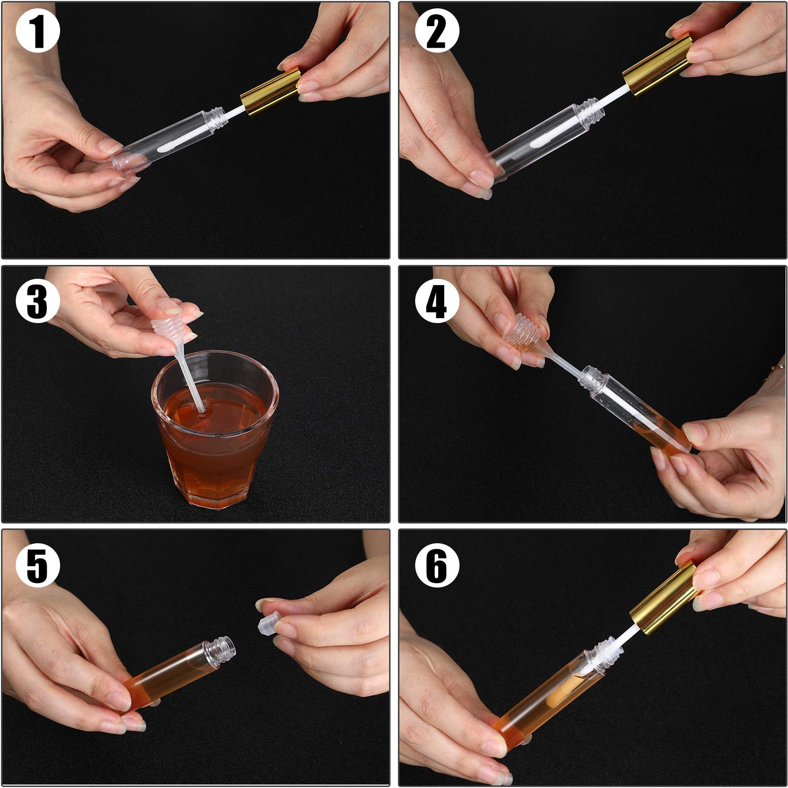 40 Pcs Clear Empty Lip Gloss Tubes with Rubber Stoppers - 10ml Gold DIY Lip Balm Containers for Women Makeup, Includes 2 Funnels for Easy Filling - Perfect for Homemade Lip Care, Sample Creation & Beauty Business