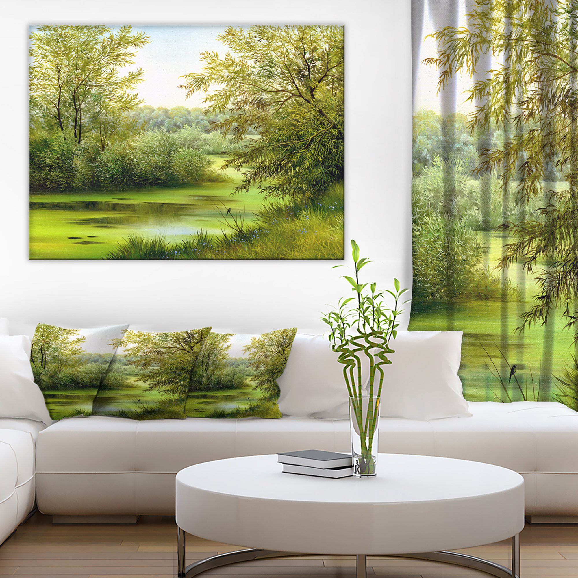 Green Summer Landscape Abstract Wall Art Canvas - Modern Home Decor for Living Room, Bedroom & Office | Large Framed Canvas Print for Indoor Wall Decoration