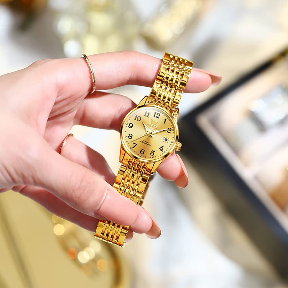 OLEVS Women's Automatic Diamond Watch - Small Face Self-Winding Ladies Dress Watch, Waterproof & Fashionable - Perfect for Business, Party & Everyday Wear