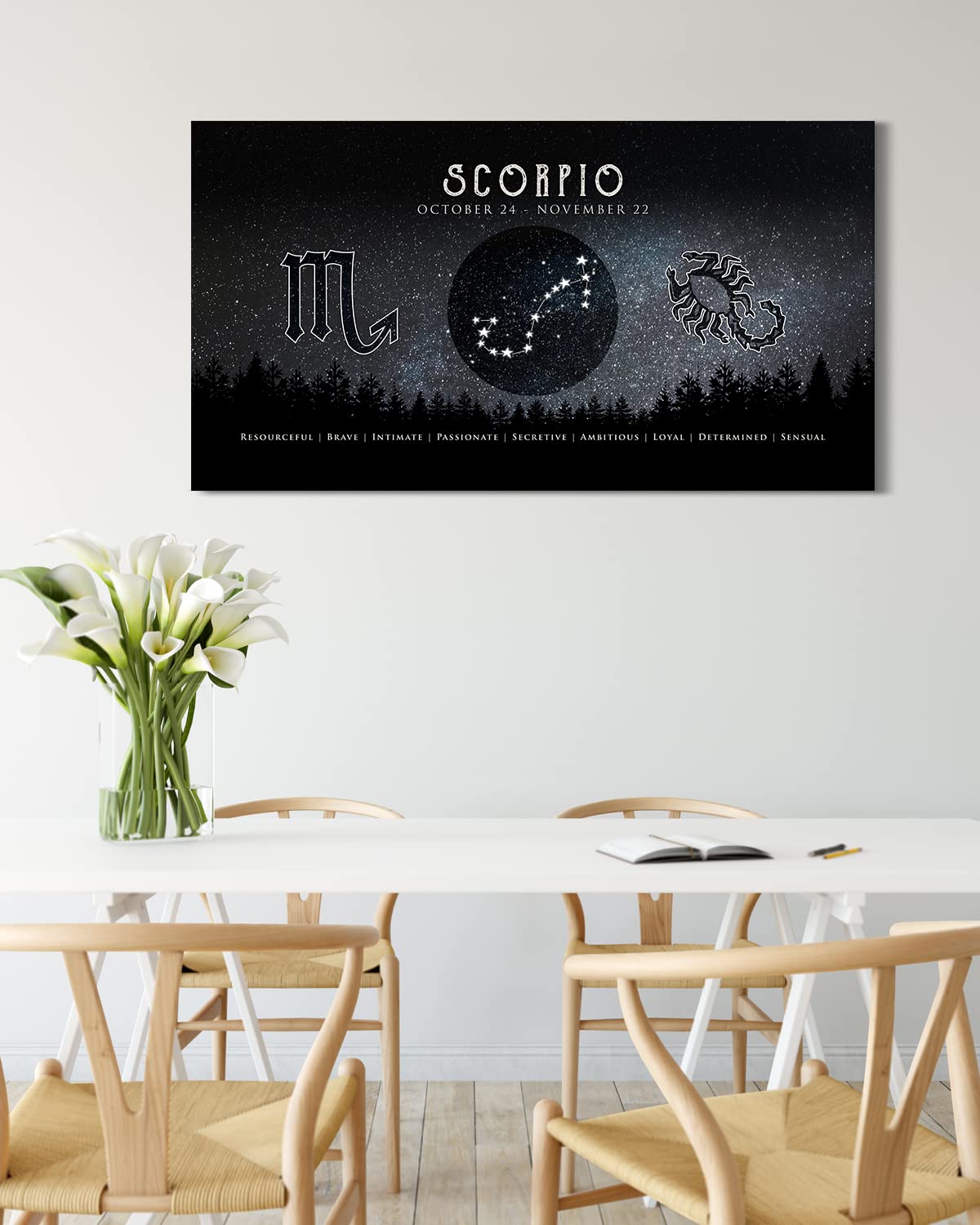 Scorpio Zodiac Wall Art - Unique Astrology Gifts for Women & Men - Boho Home Decor - 12x24 Inch Ready to Hang Canvas - Perfect for Bedroom, Living Room & Office Decor