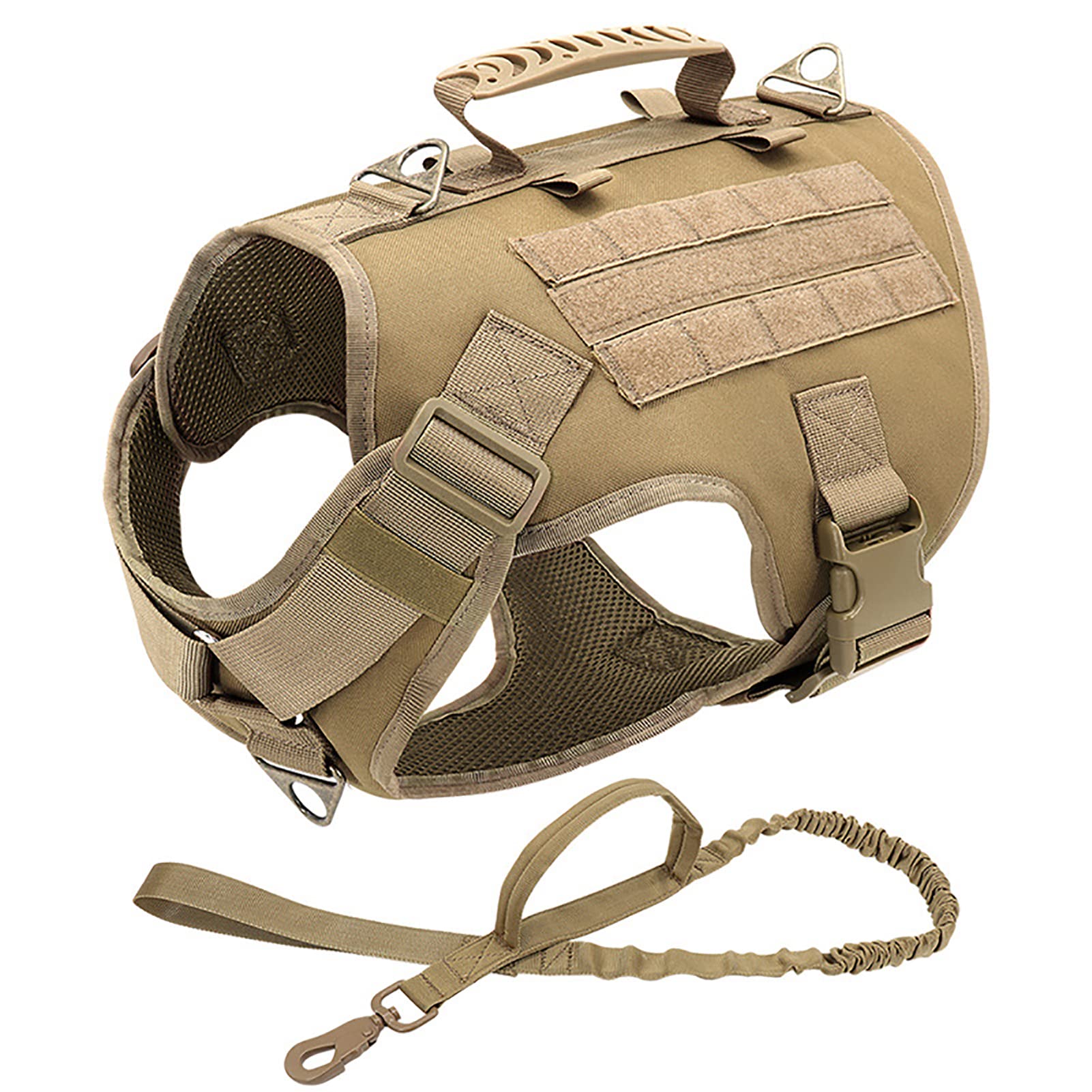 Tactical Dog Harness - Heavy Duty No Pull Adjustable Service Vest with Leash for Medium & Large Dogs | Durable Comfort Pet Gear for Outdoor Hiking, Training & Daily Walks (Brown)