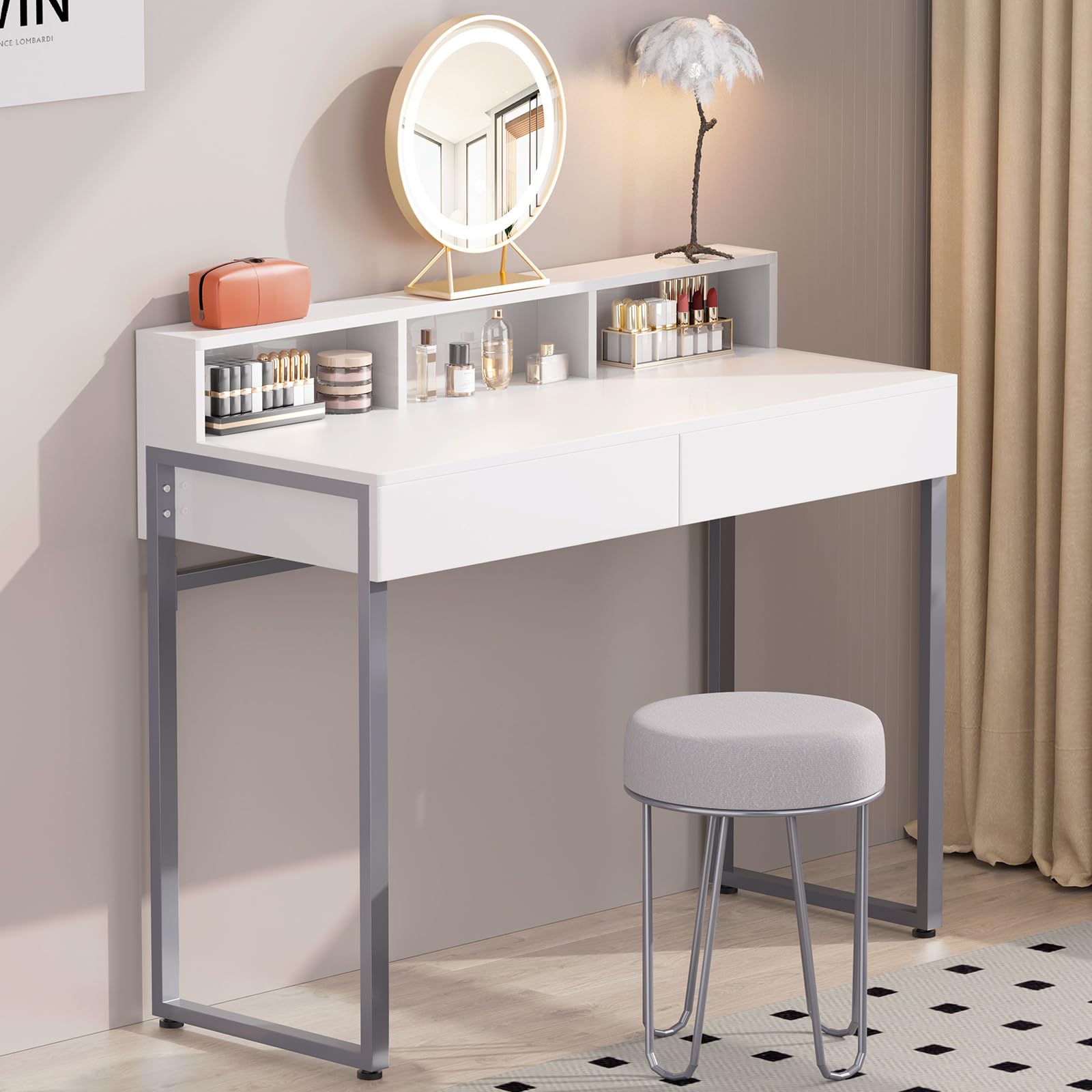GreenForest White Vanity Desk with Drawers & Storage - 31.5