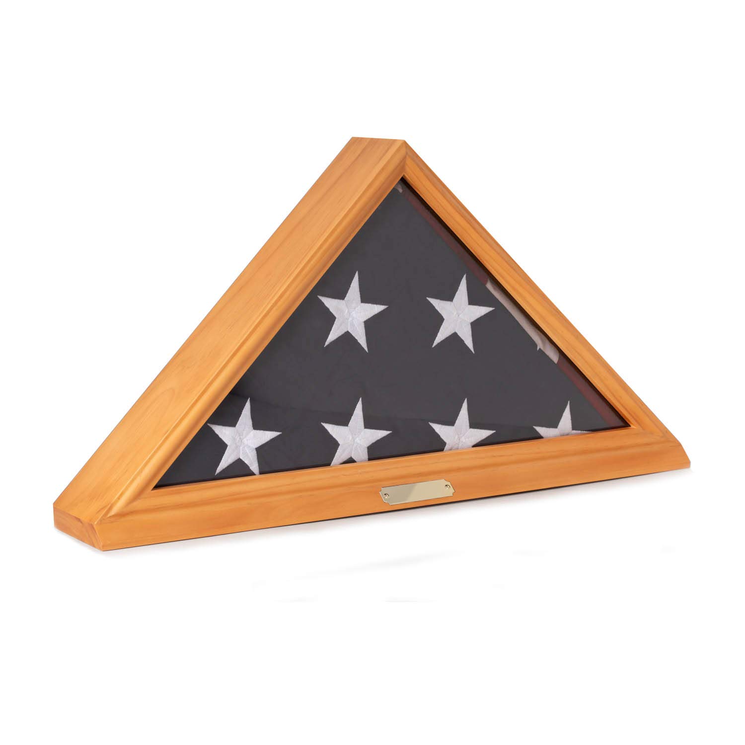 Custom Personalized Solid Wood Triangle Glass Front Flag Display Case - Perfect for Military, Sports & Patriotic Flags - Home & Office Decor