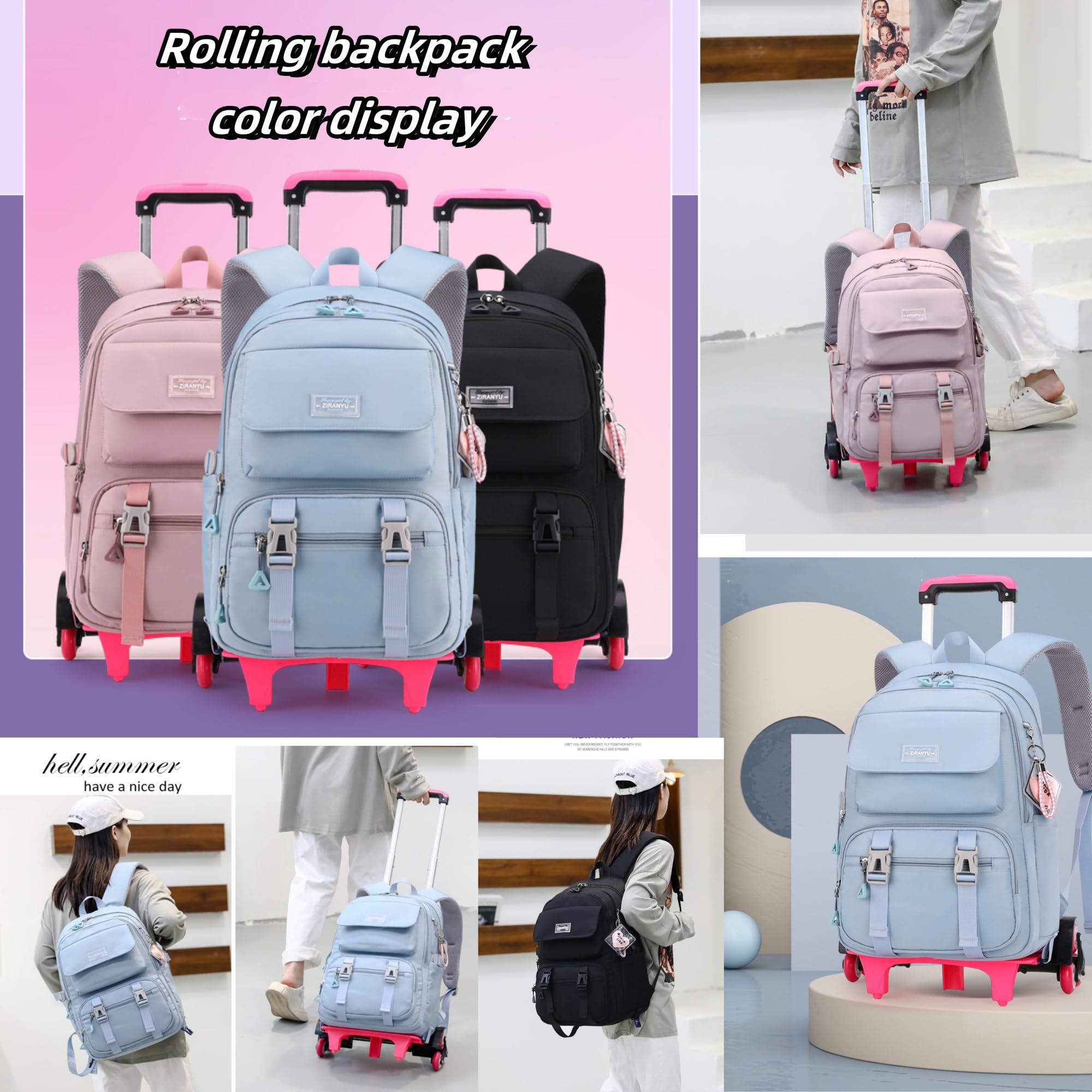 Rolling Backpack with Wheels - Travel Trolley Bag for Kids & Teens - School & Outings