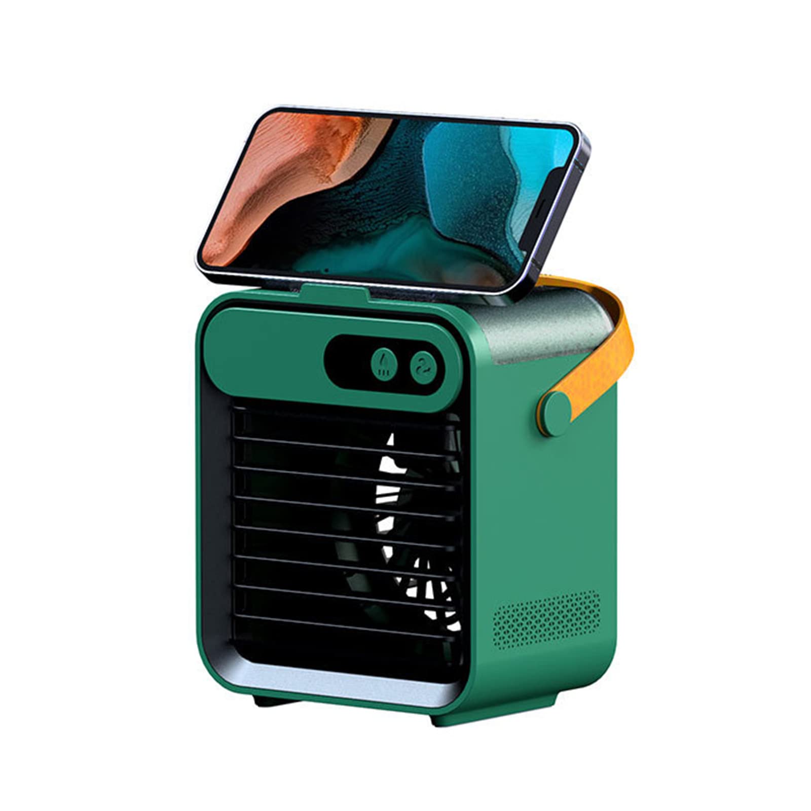 Portable USB Mini Air Cooler with Evaporative Cooling & Humidifier - Personal Desk Fan for Home & Office, Includes Phone Holder & Vanity Mirror (Green, 6.2x3.9x5.2in) - Perfect for Work Desks, Bedrooms & Small Spaces