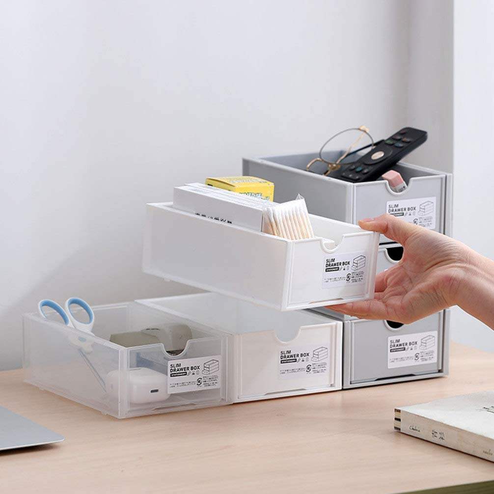 2-Pack Hemoton Stackable Plastic Storage Boxes - Modern Desktop Organizer for Makeup, Jewelry, Stationery & Office Supplies | Drawer & Bin Storage Solution for Home & Office Organization