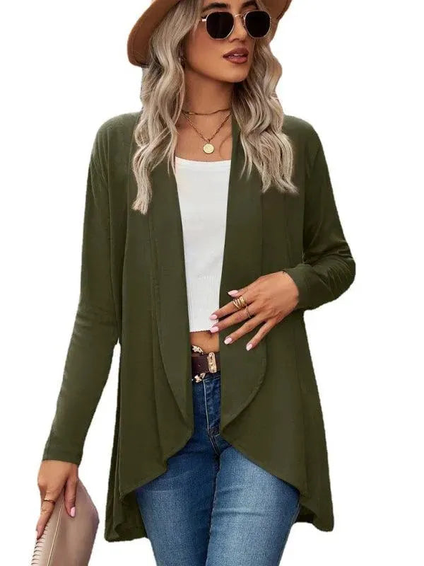 Women's Solid Color Loose Fit Cardigan Sweater - Lightweight Knit Open Front Long Sleeve Cover Up for Casual Wear, Office, and Layering