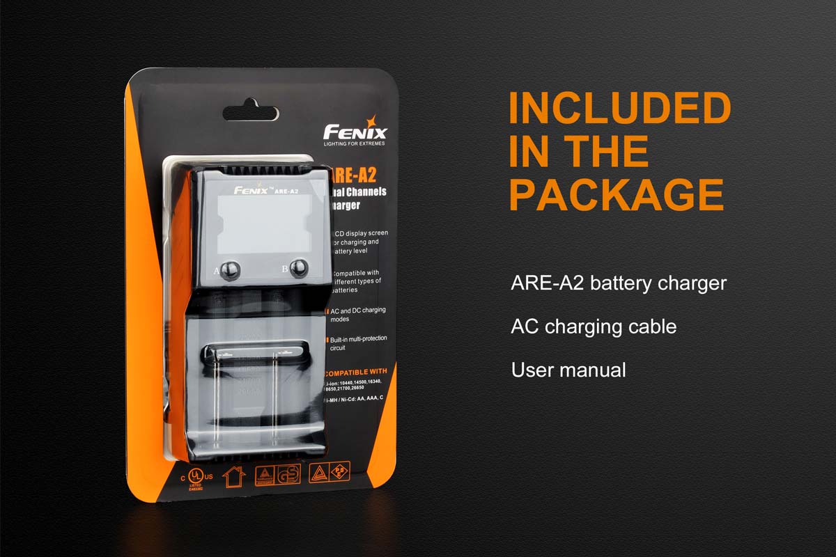 Fenix ARE A2 Smart Battery Charger for AA AAA NiMH Li-ion - Fast Charging with LCD Display - Perfect for Home, Travel, and Emergency Preparedness
