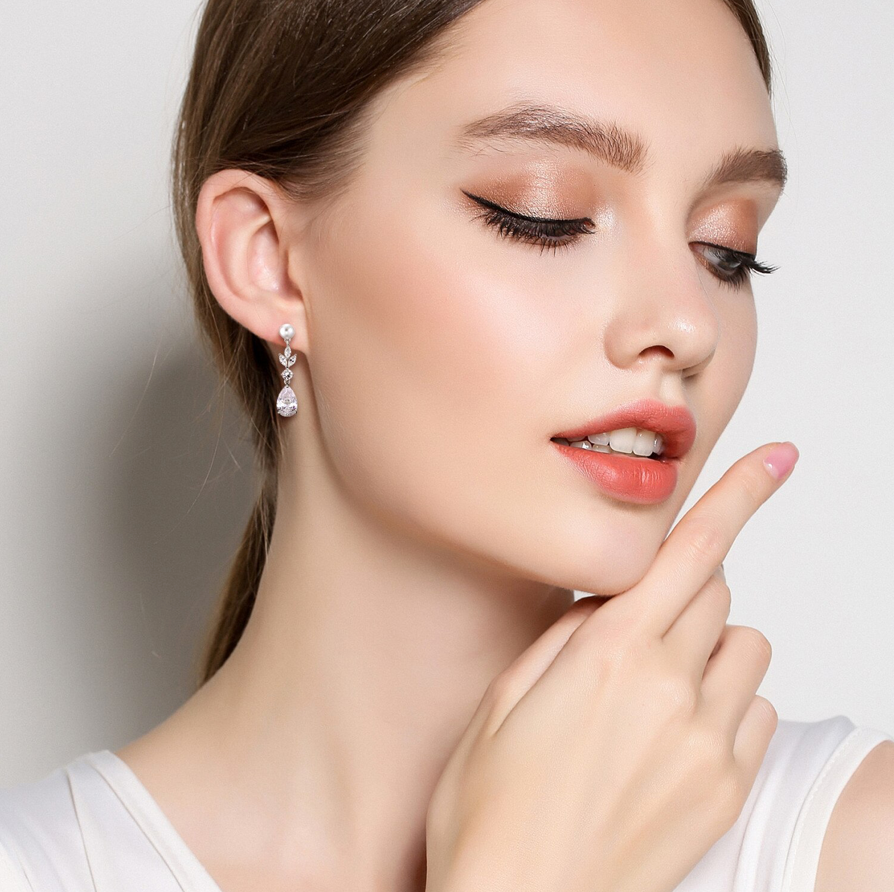 Perla Pearl & Cubic Zirconia Wedding Earrings - Sterling Silver, Rose Gold & Yellow Gold Options - Perfect for Bridal, Anniversary & Formal Occasions