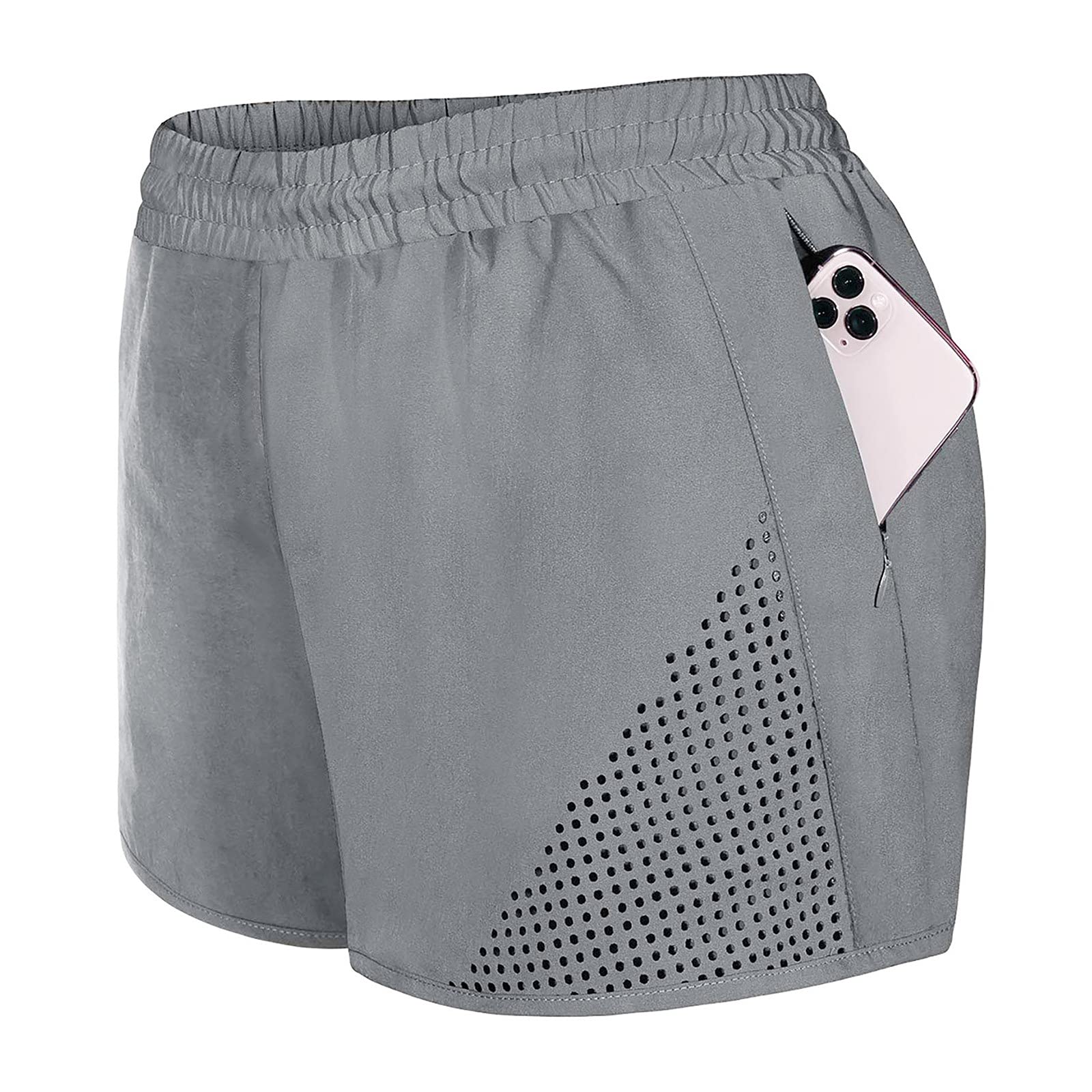 Bblulu Women's High Waisted Running Shorts with Zipper Pockets - Breathable Mesh Quick Dry Athletic Workout Shorts with Liner - Perfect for Gym, Jogging & Yoga
