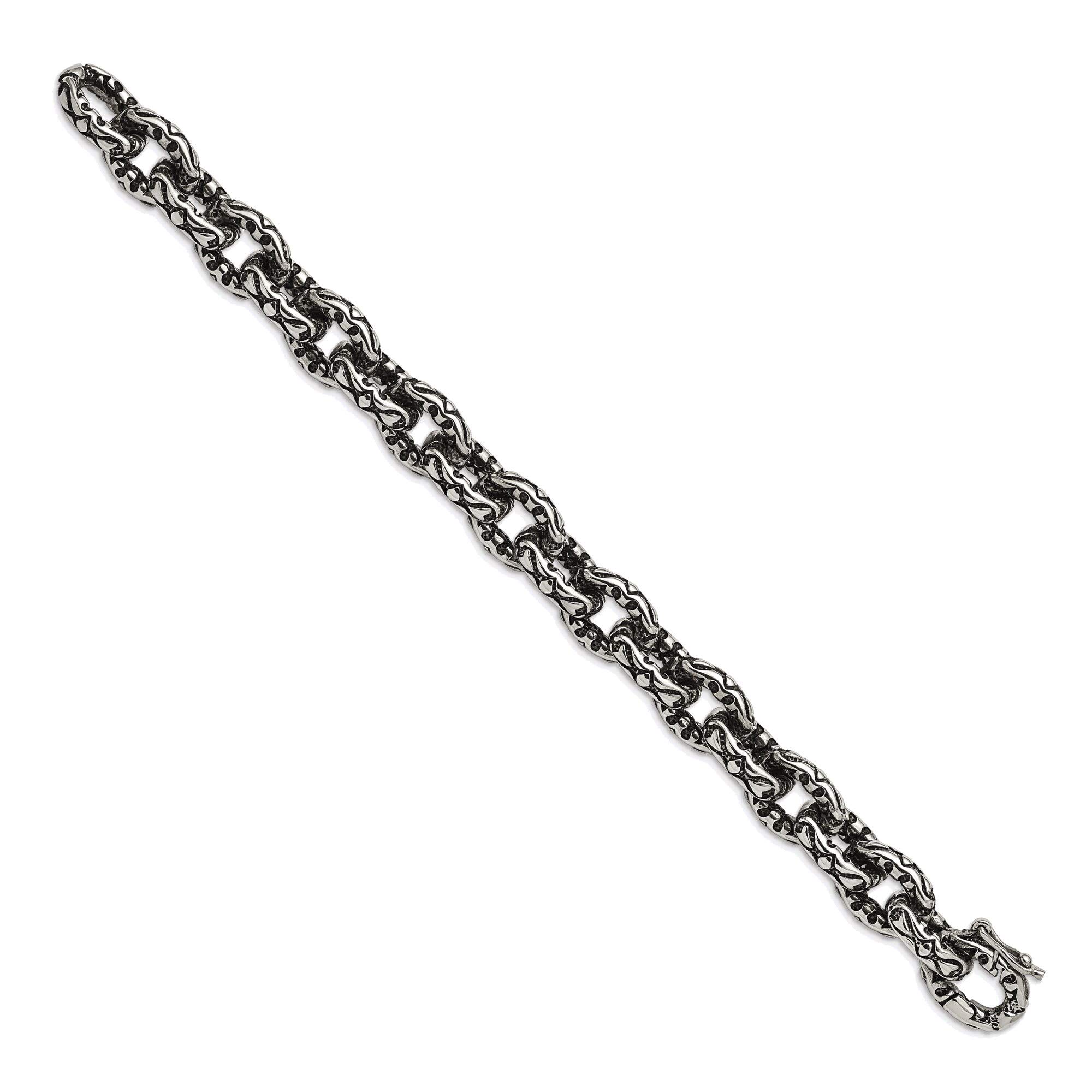Bonyak Jewelry - Antiqued & Textured Stainless Steel Bracelet (8.25 Inch) - Durable & Stylish for Everyday Wear, Gifts & Special Occasions