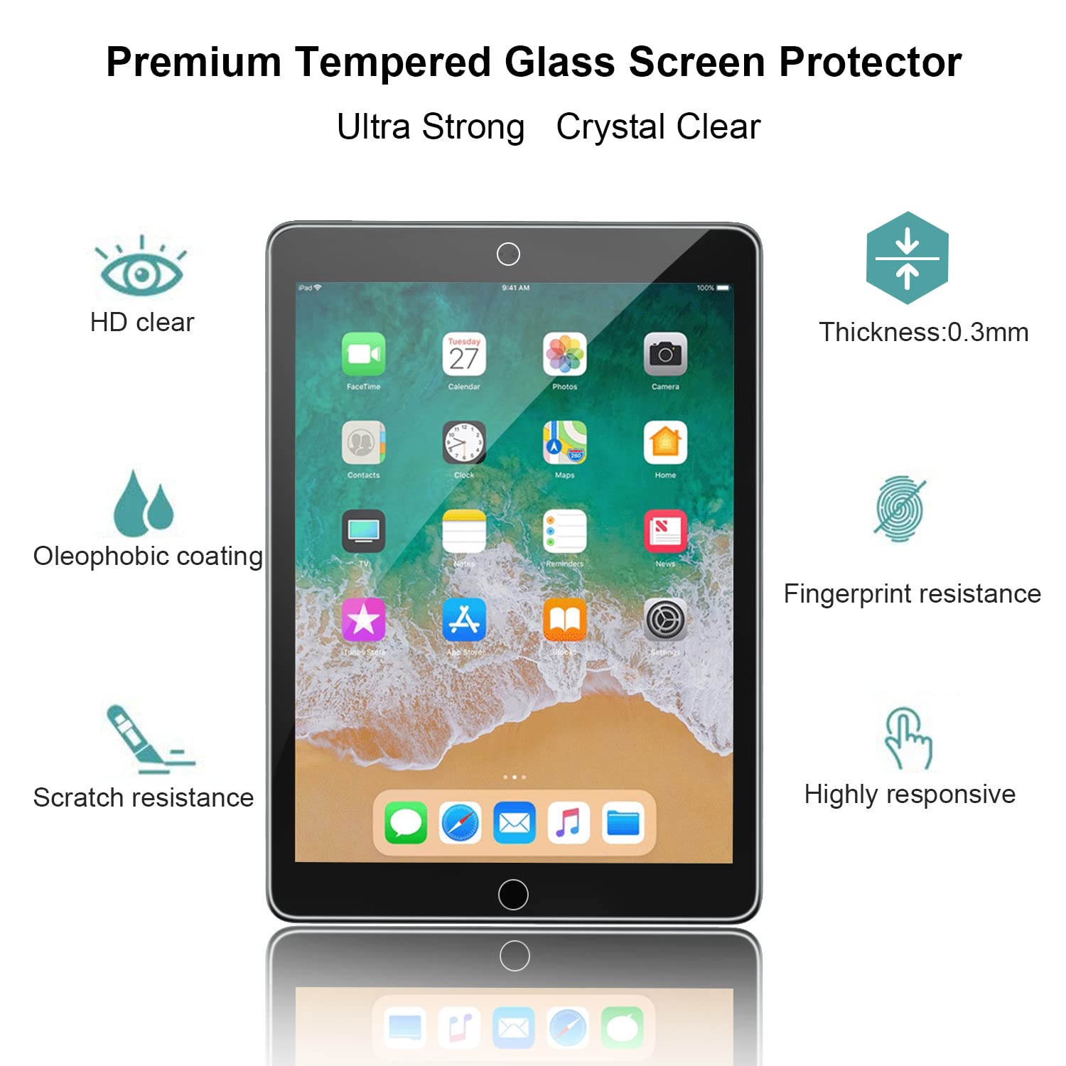 Gerutek 2-Pack Tempered Glass Screen Protector for iPad 9.7 Inch (2018/2017 6th/5th Gen), iPad Air 2 & iPad Air - 9H Hardness, Anti-Bubble, HD Clear - Perfect for Work, Study & Entertainment