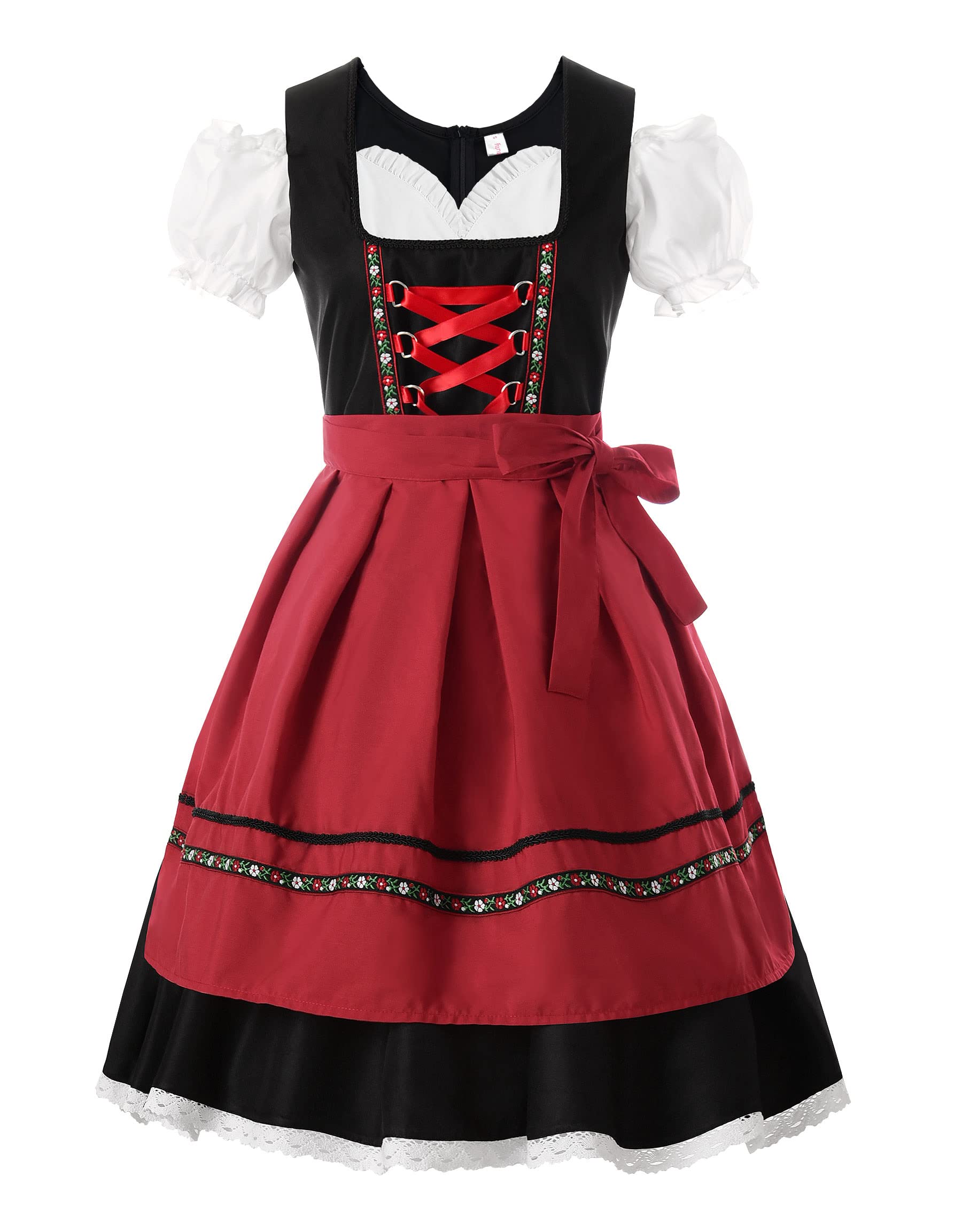 ReliBeauty Women's Traditional Oktoberfest Dirndl Dress 2-Piece Set - Red Bavarian Costume for Oktoberfest, Halloween, and Themed Parties