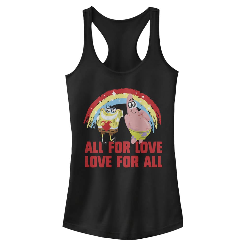 Nickelodeon Women's Spongebob Squarepants All for Love Junior's Racerback Tank Top - Cute Cartoon Graphic Tee for Casual Wear, Summer Outfits & SpongeBob Fans