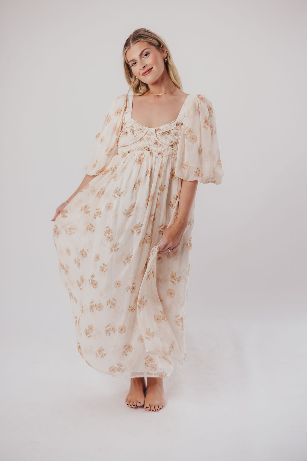 Harlow Maxi Dress in Taupe Floral - Bump Friendly Maternity Dress with Inclusive Sizing (S-3XL) | Perfect for Pregnancy, Beach Vacations & Special Occasions