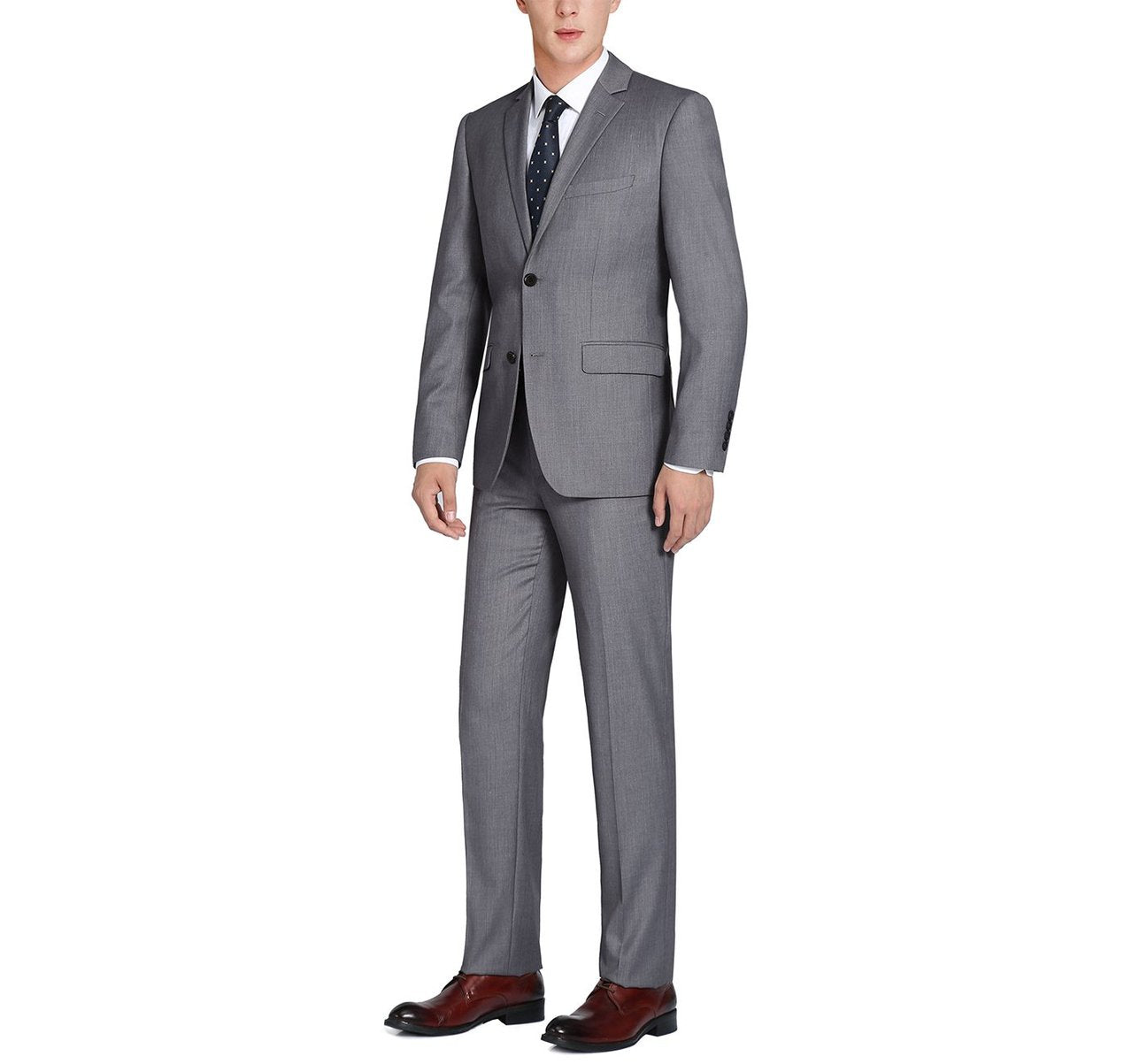 Alessandro Vitello by Renoir Dark Grey 2-Piece Classic Fit Notch Lapel Wool Suit - Perfect for Business Meetings, Weddings & Formal Events