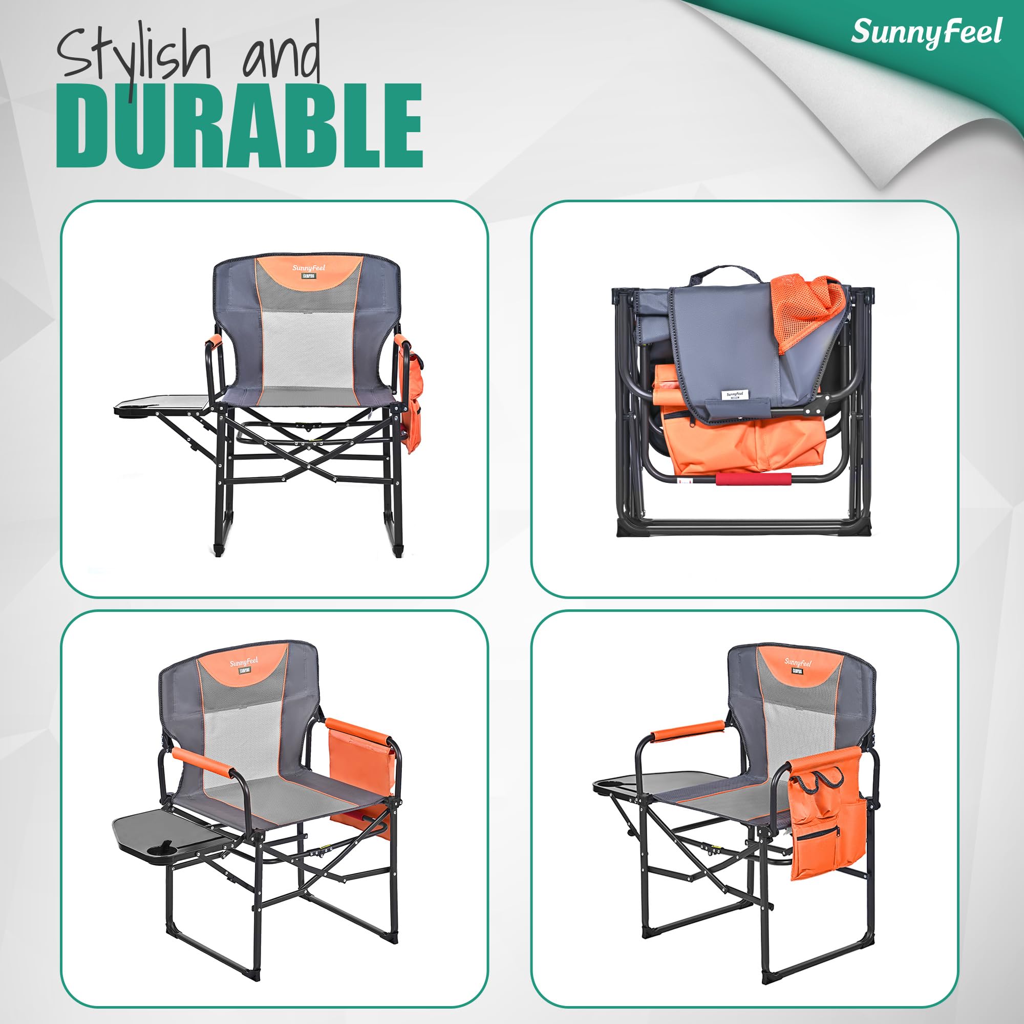 **SUNNYFEEL Oversized Heavy Duty Camping Director's Chair - Portable Folding Lawn Chair with Side Table & Storage Pocket for Adults - Perfect for Beach, Fishing, Picnic, Concert, Tailgating & Outdoor Adventures**