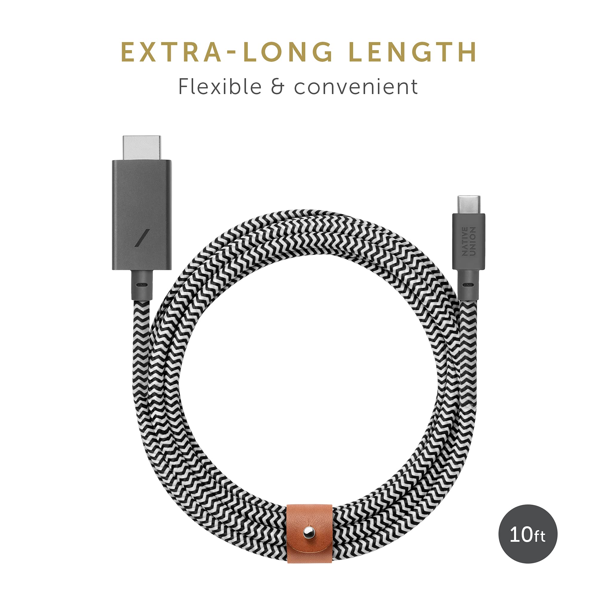 NATIVE UNION Belt HDMI 2.0 USB-C to HDMI Cable 10ft - 4K@60Hz Ultra-Strong Reinforced Cable with MFi Certification | Compatible with MacBook Pro/Air, iPad Pro & USB-C Devices | Perfect for Home Theater, Office Presentations & Gaming Setups