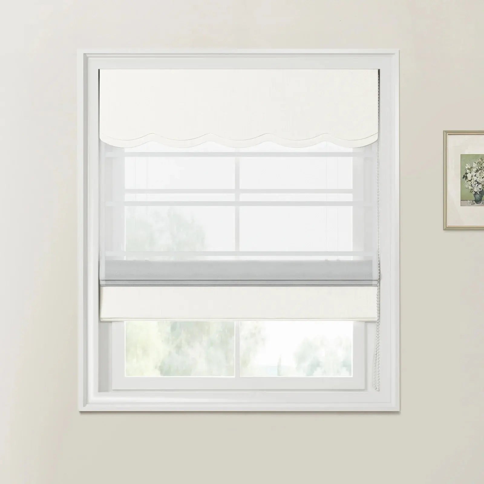 Custom Valanced Day & Night Roman Shade with Cord Lift - Blackout Window Treatment for Bedroom & Living Room