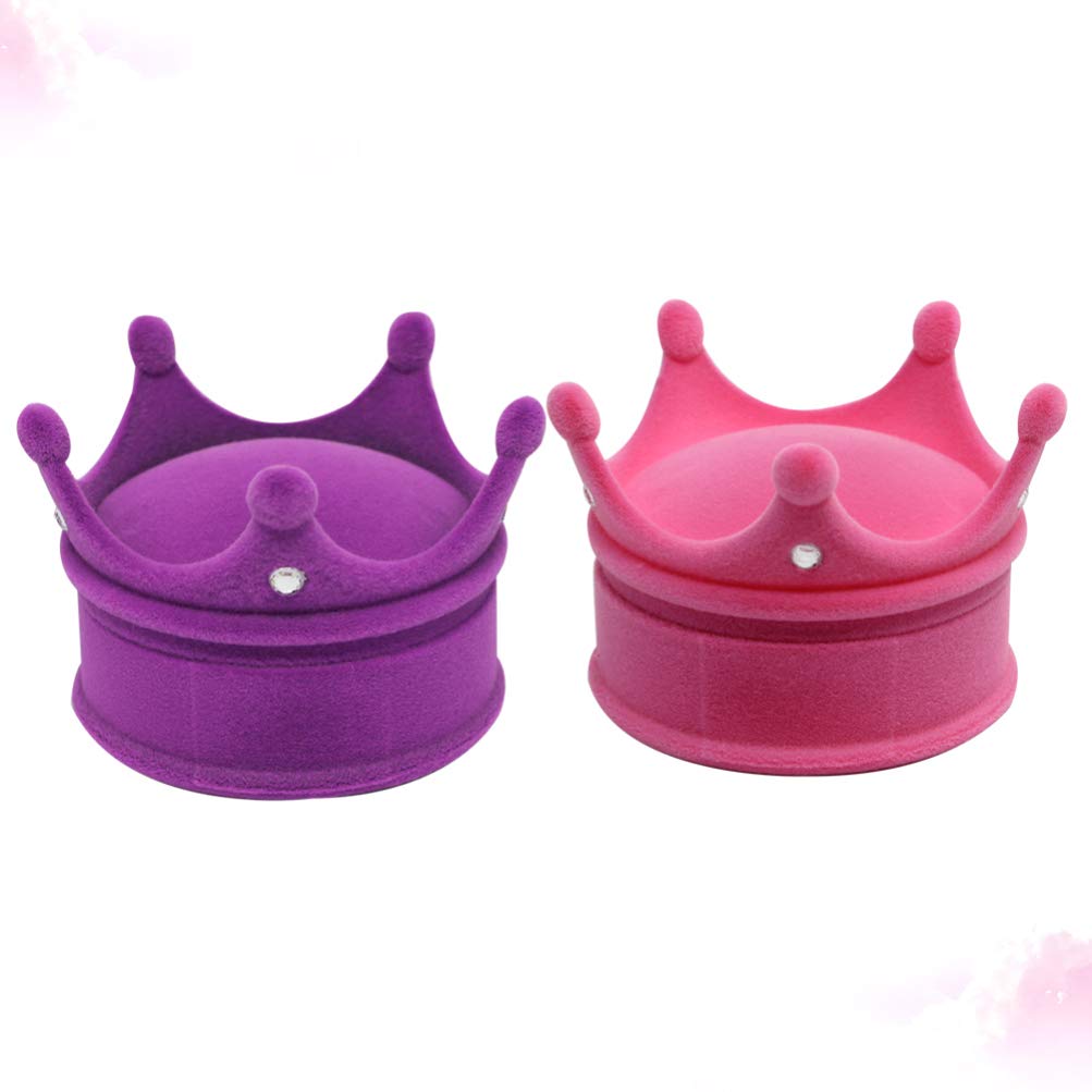 Hemoton 2-Piece Crown Jewelry Box Set - Elegant Ring Earrings Necklace Organizer with Crown Design, Purple Rosy Keepsake Storage Case for Women & Girls - Perfect for Gift Giving, Travel & Bedroom Decor