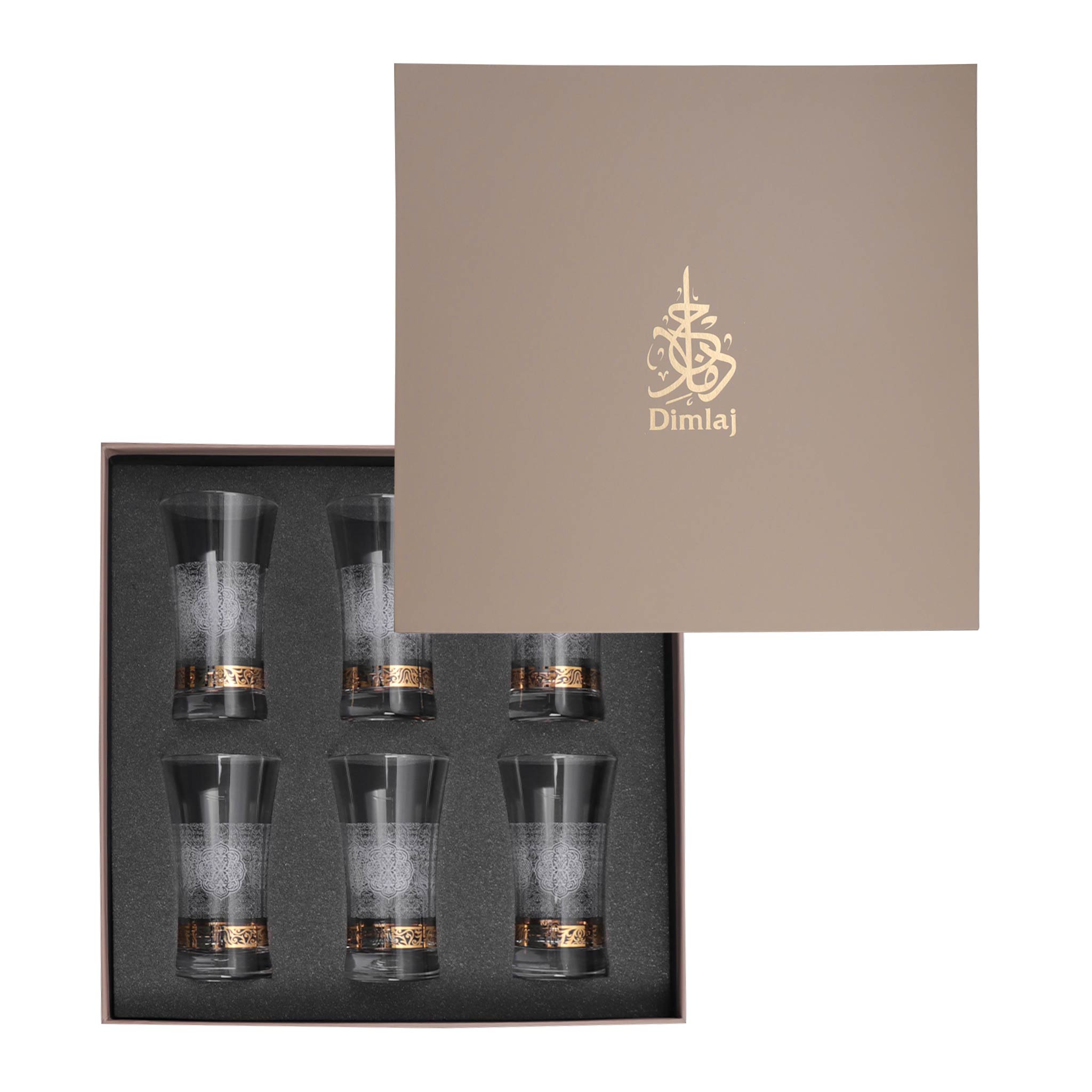Dimlaj Massar Set of 6 Gold Tumblers - Elegant Drinking Glasses for Parties, Weddings & Home Decor