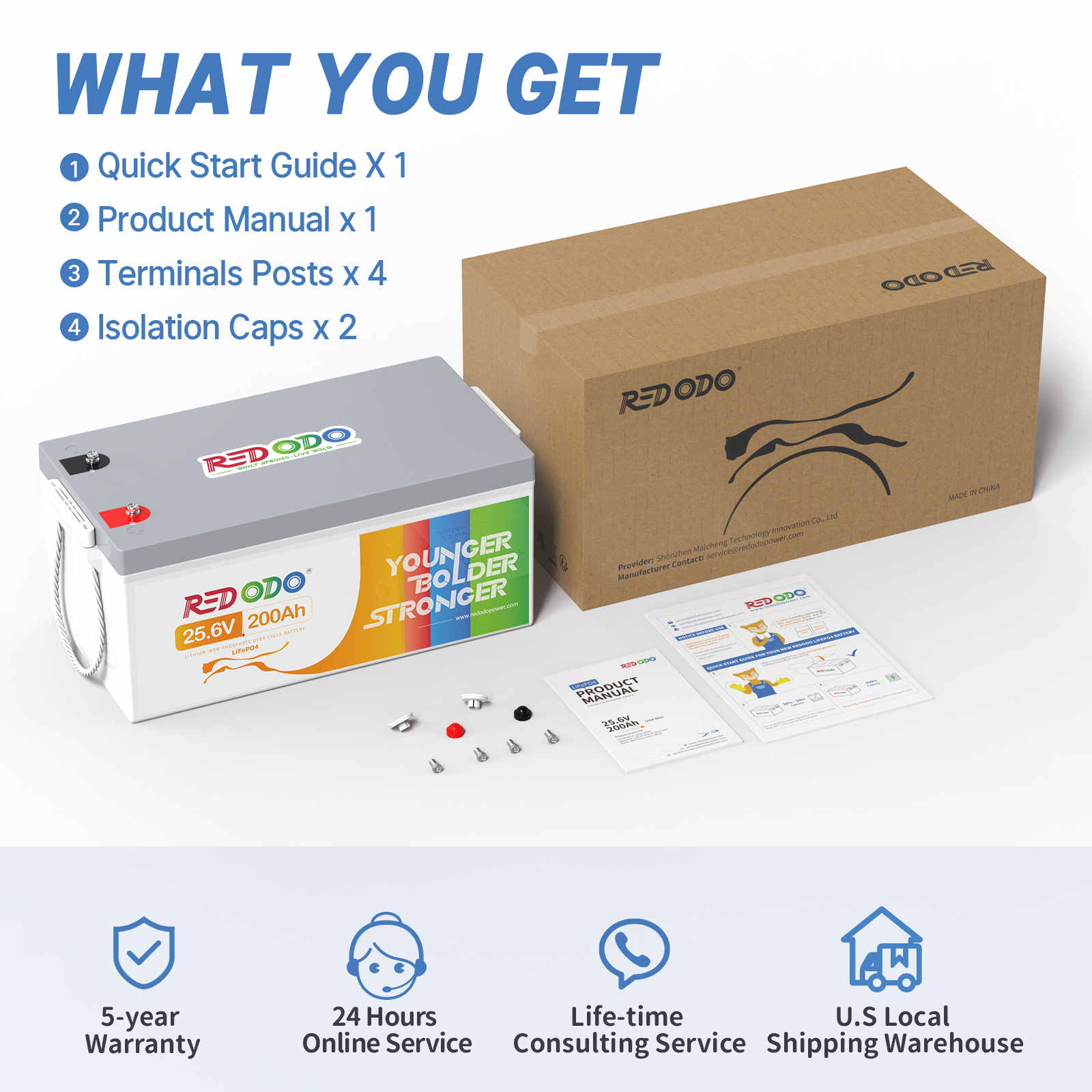 Like New Redodo 24V 200Ah LiFePO4 Deep Cycle Battery | 5.12kWh & 5.12kW Power | Perfect for Solar Energy Storage, RV, Marine & Off-Grid Applications