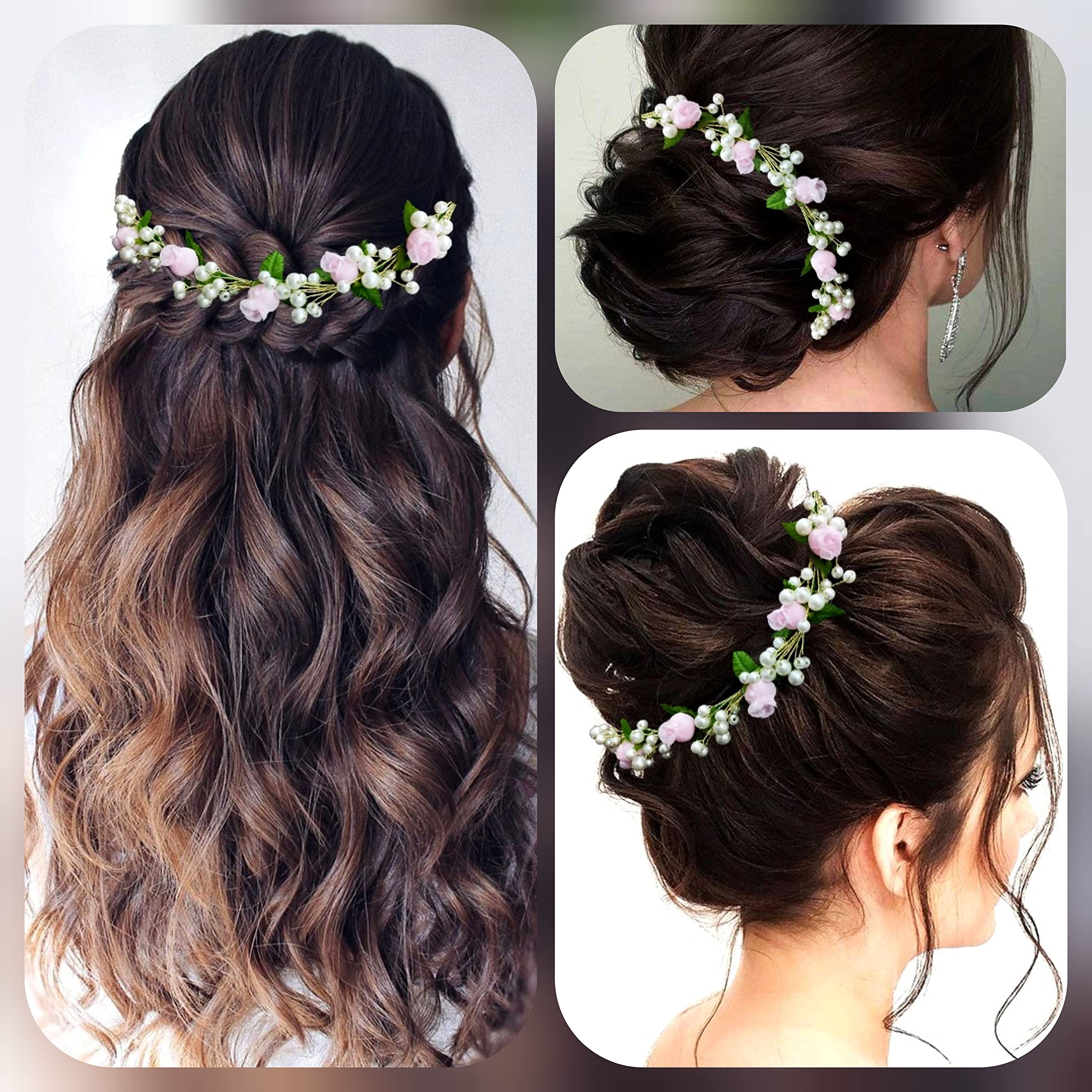 Artificial Small Flower Hair Clip with Pearl - Bridal Hair Veil, Side Pin & Tiara Accessories for Women & Girls (Baby Pink #2377) - Perfect for Weddings, Prom & Special Occasions