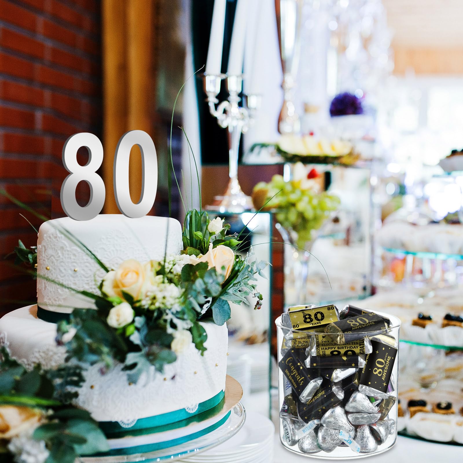 Tenare 90-Piece 80th Birthday Candy Bar Wrappers - Elegant Black & Gold Chocolate Decoration Labels for Anniversary & Birthday Party Supplies | Perfect for Milestone Celebrations, Retirement Parties & Golden Anniversary Decor