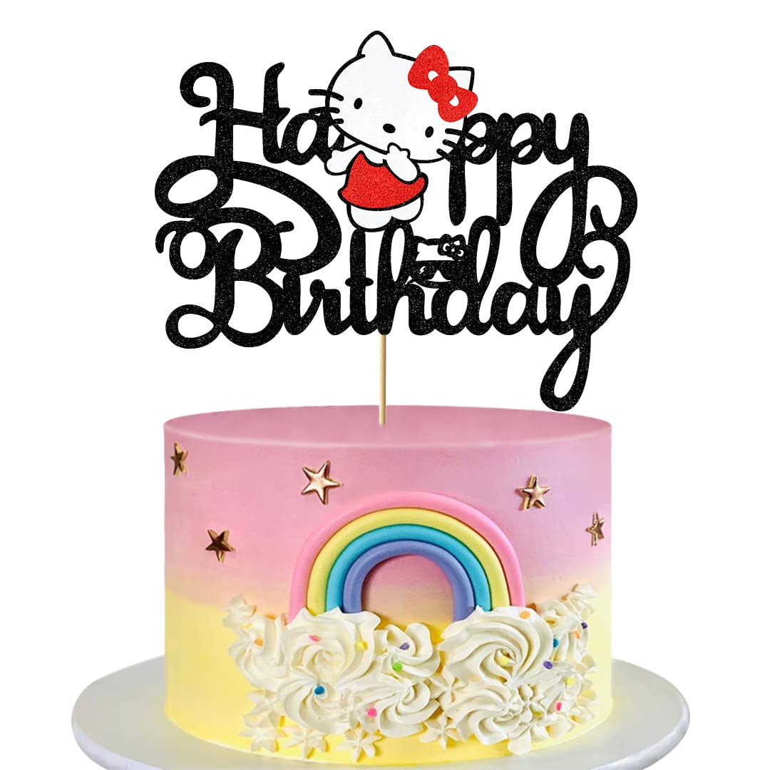 Glitter Kitty Cat Cake Topper - Cute Cartoon Kitty Birthday Party Decorations for Kids, Girls & Women - Perfect for Baby Showers, Birthday Cakes & Themed Celebrations