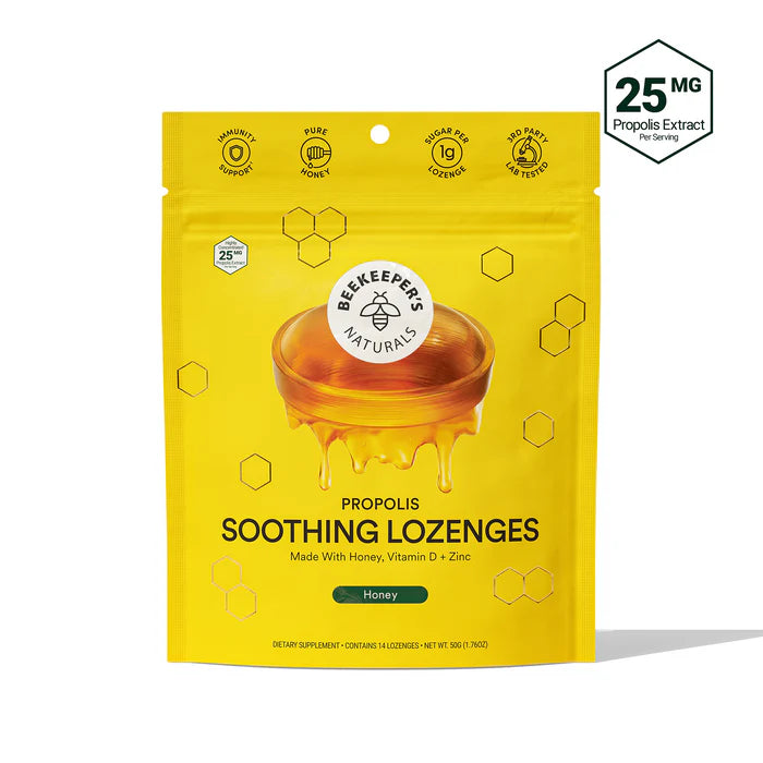 Natural Propolis Soothing Lozenges for Sore Throat Relief - Honey Flavored Cough Drops for Adults & Kids - Perfect for Cold, Flu, and Allergy Season