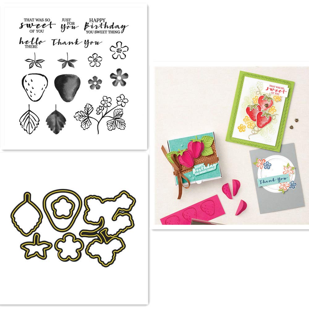 Happy Birthday Greeting Card Stamps - Strawberry Flower Leaf Cutting Dies for DIY Scrapbooking, Paper Crafts, Embossing & Photo Album Decor | Perfect for Handmade Cards, Invitations, and Gift Tags
